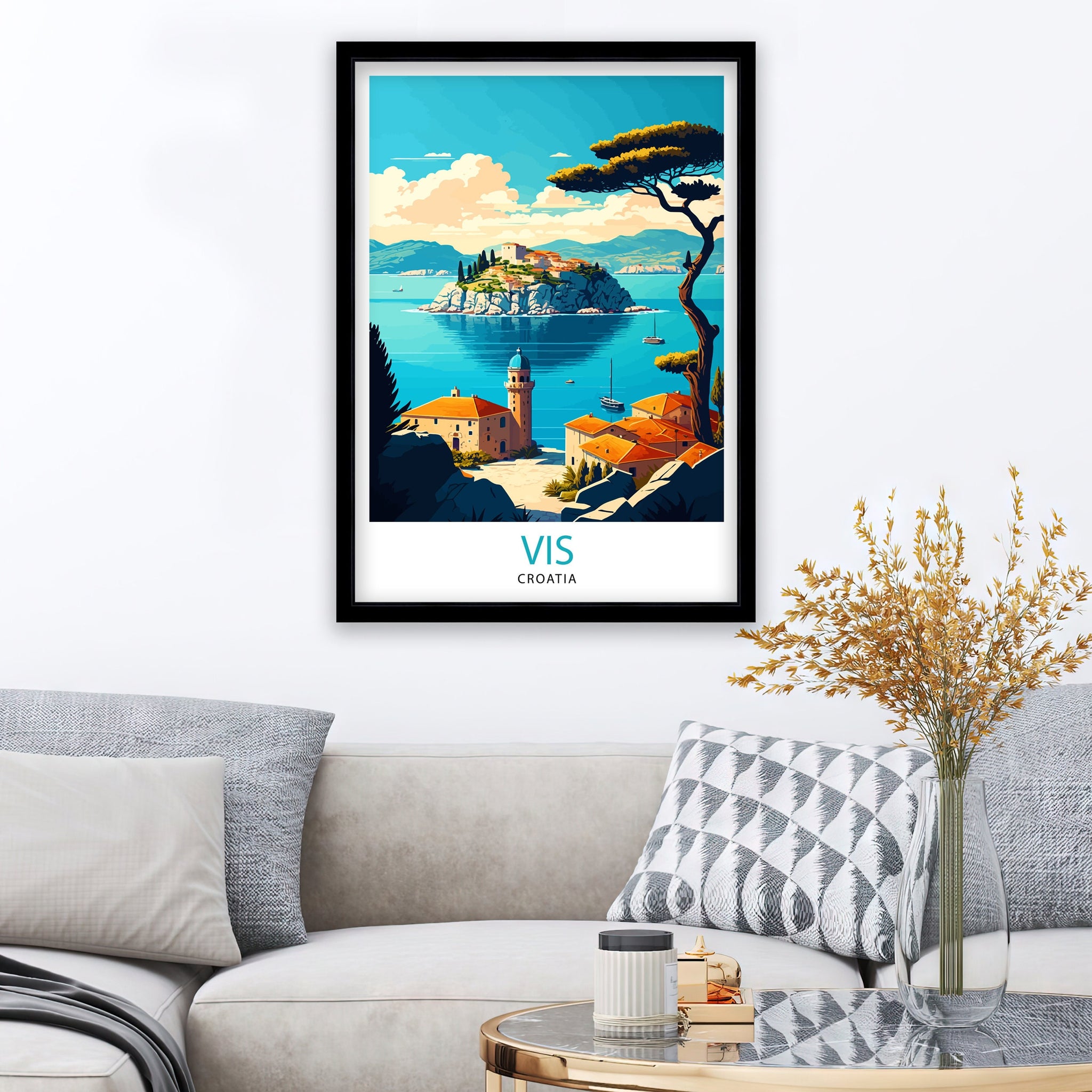 Vis Island Croatia Travel Poster, Adriatic Sea Print
