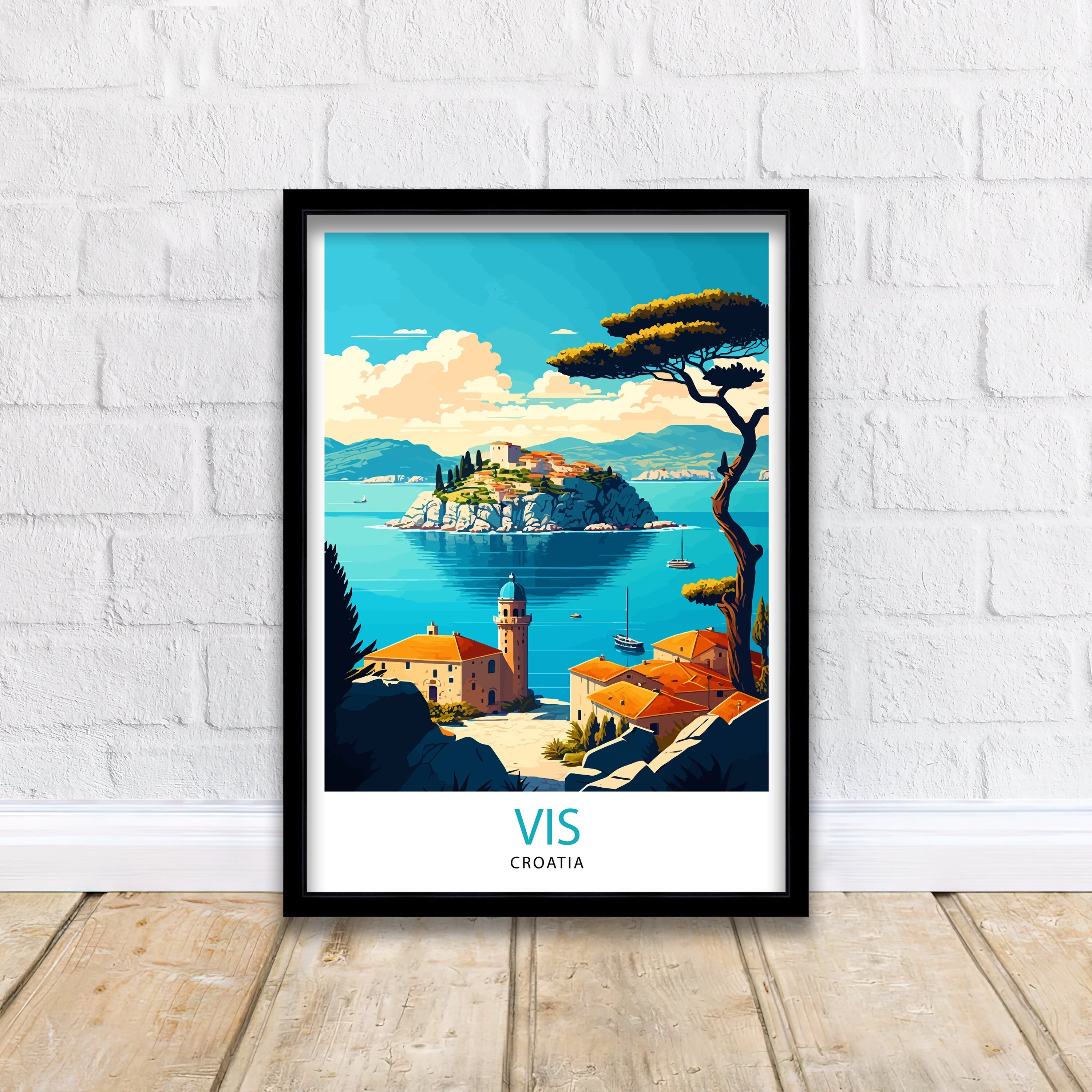 Vis Island Croatia Travel Poster, Adriatic Sea Print