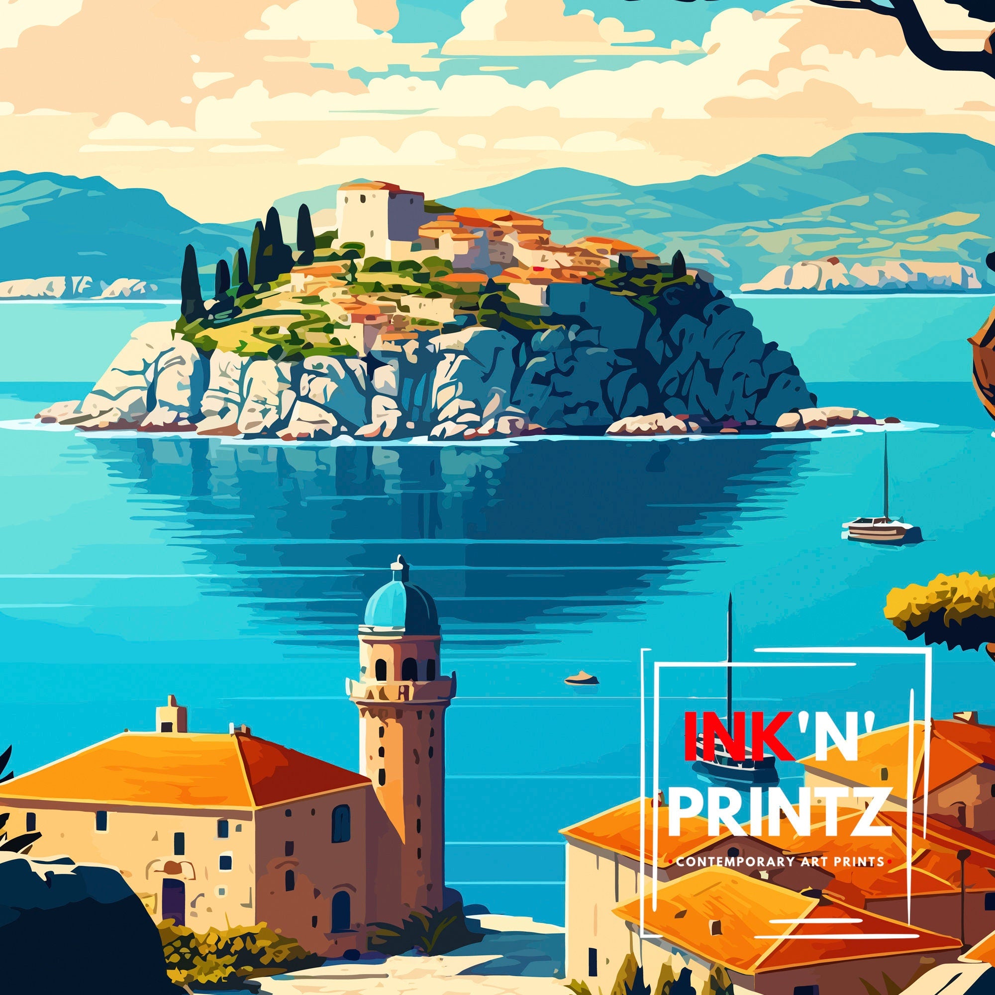 Vis Island Croatia Travel Poster, Adriatic Sea Print