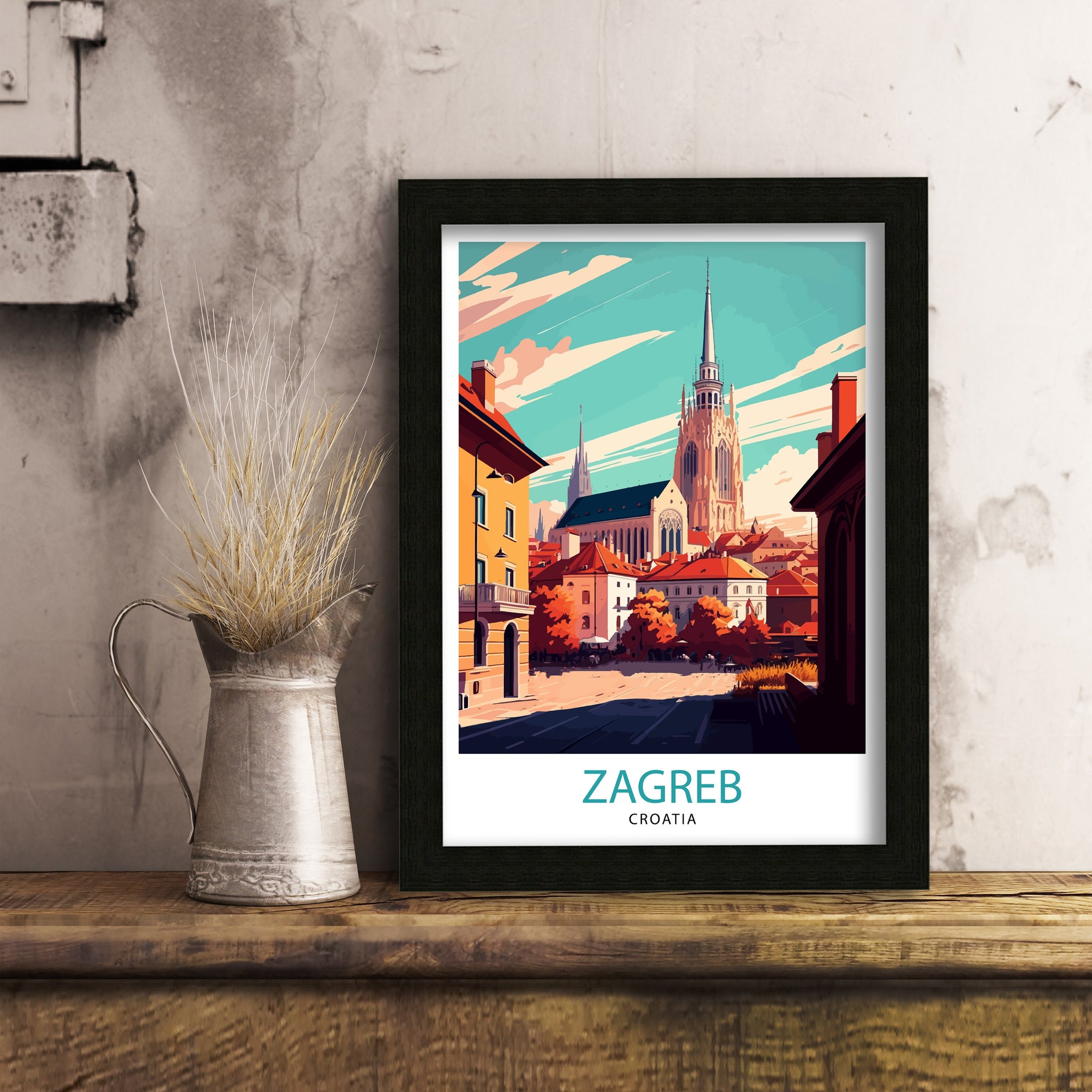 Zagreb Croatia Travel Poster, Illustrated City View
