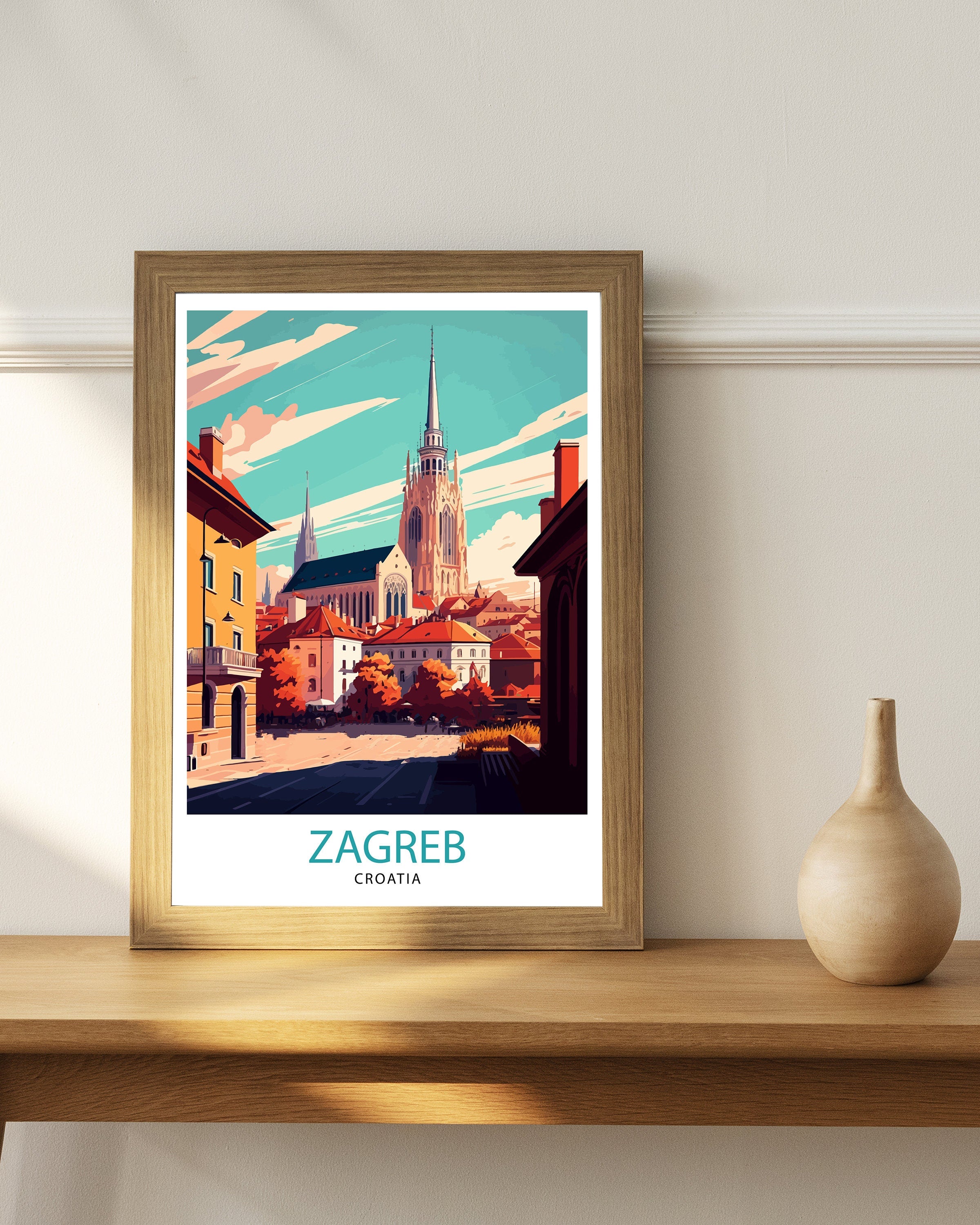 Zagreb Croatia Travel Poster, Illustrated City View