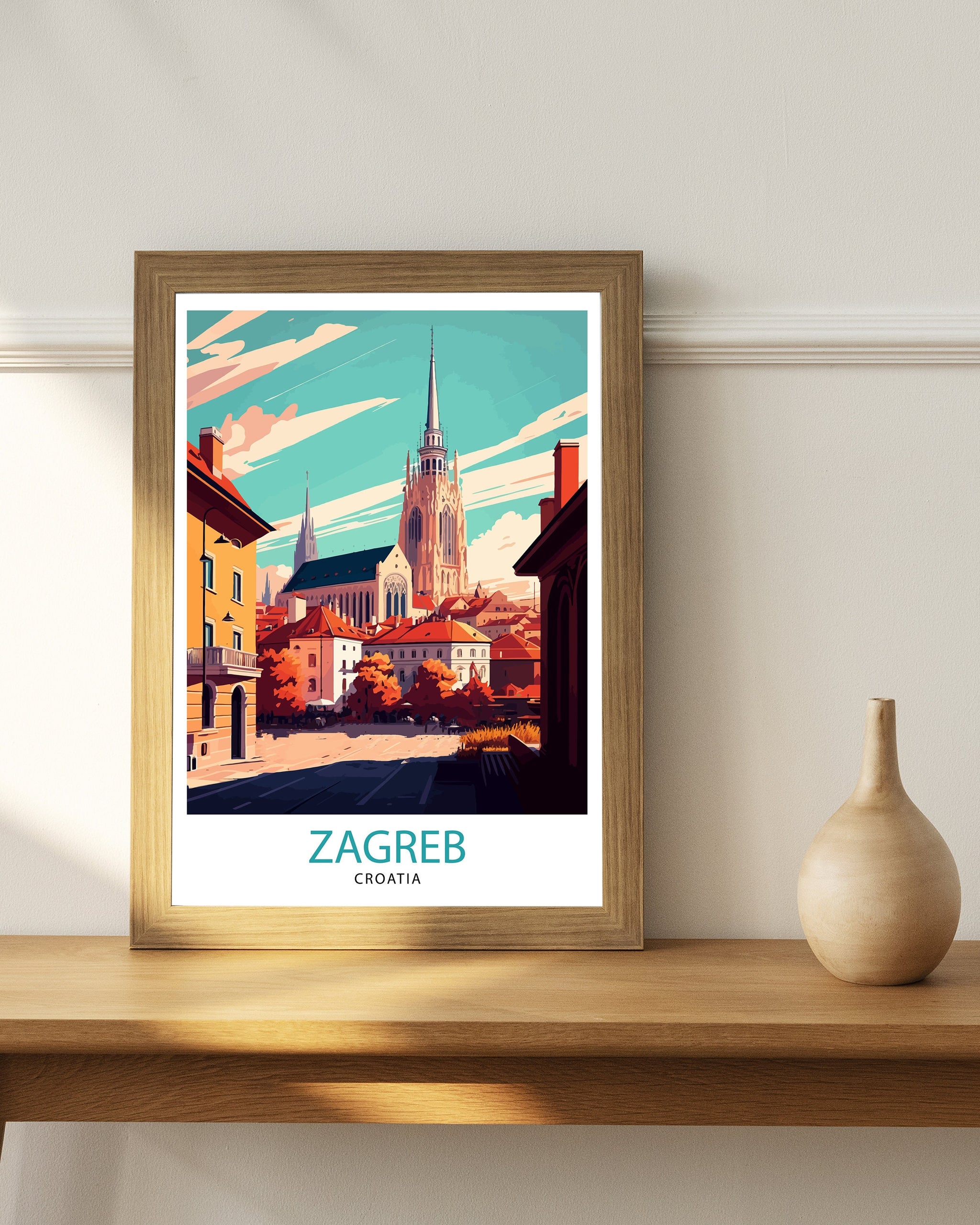 Zagreb Croatia Travel Poster, Illustrated City View