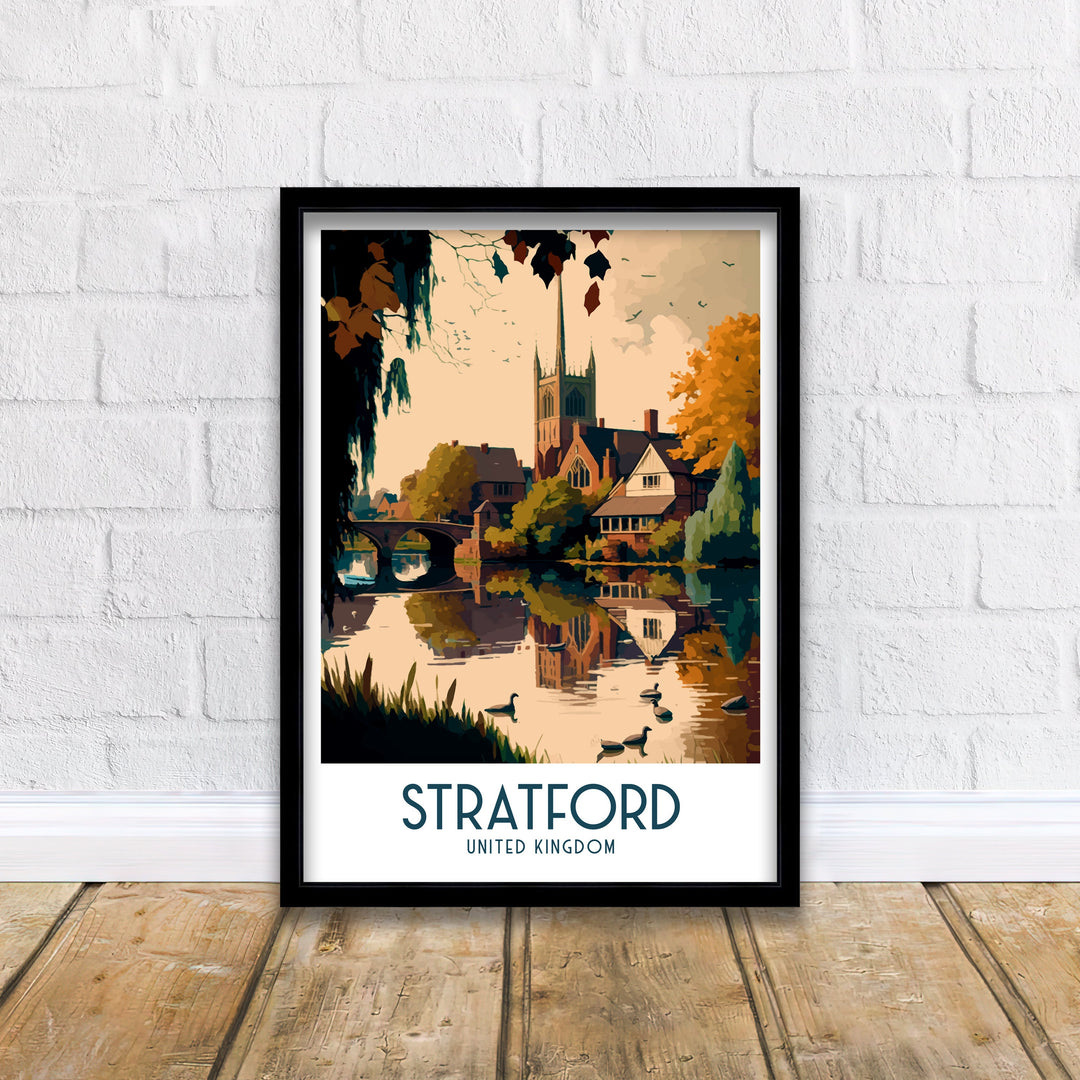 Stratford Travel Poster Stratford Wall Art Shakespeare's Birthplace England Illustration Travel Poster Gift England Home Decor