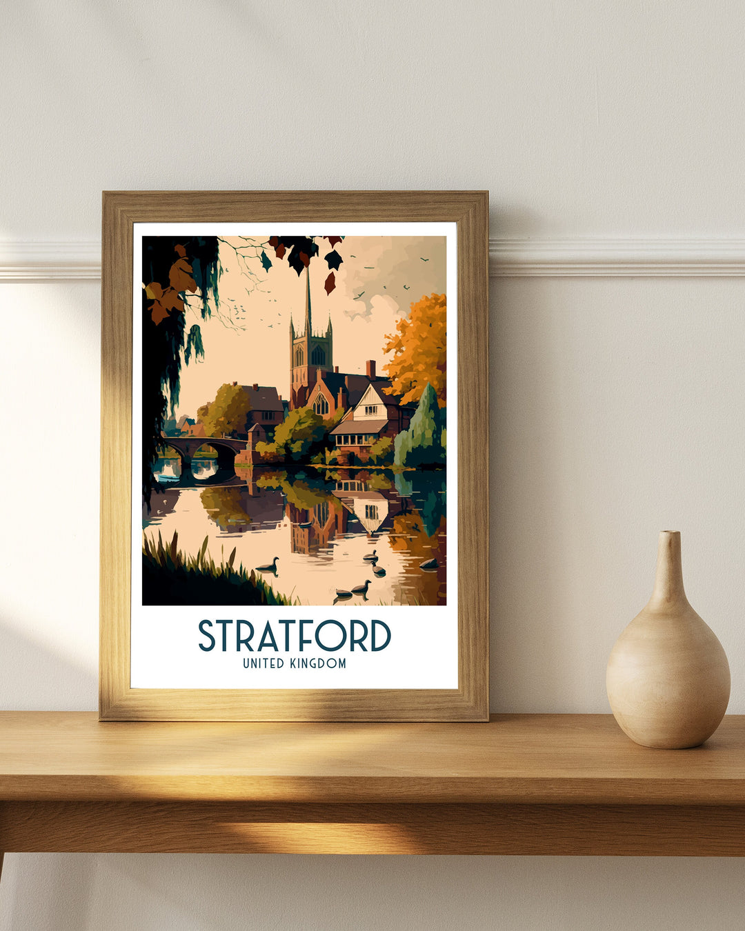 Stratford Travel Poster Stratford Wall Art Shakespeare's Birthplace England Illustration Travel Poster Gift England Home Decor