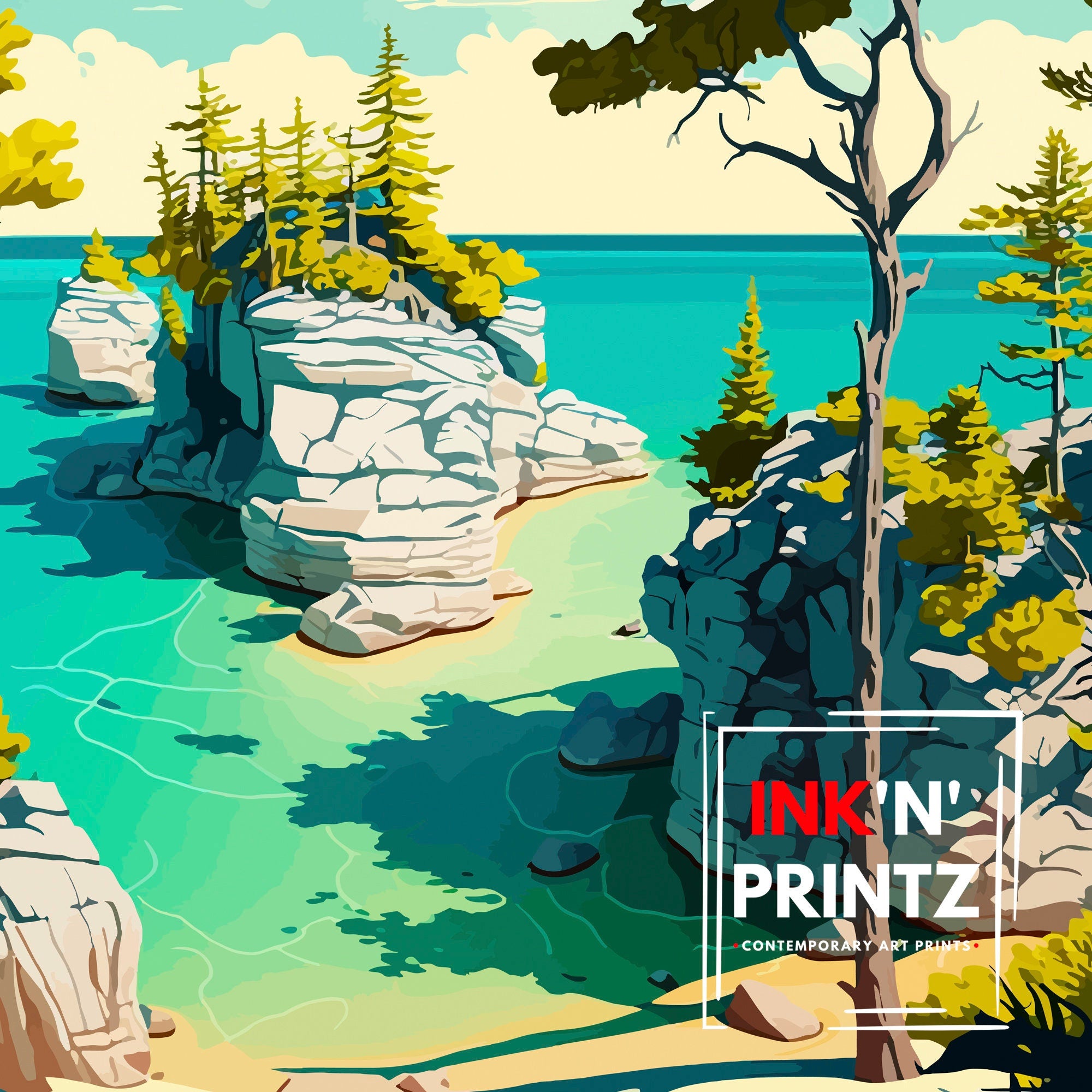 Bruce Peninsula National Park Travel Poster, Canada Landscape Art