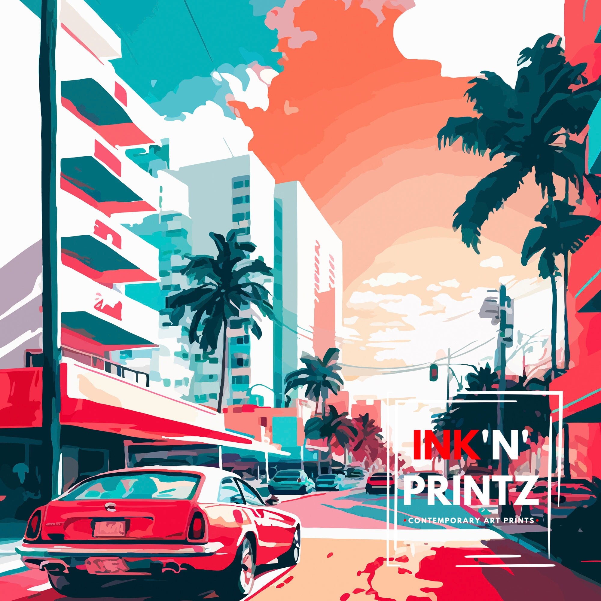 Miami Travel Poster | Vibrant Florida Illustration
