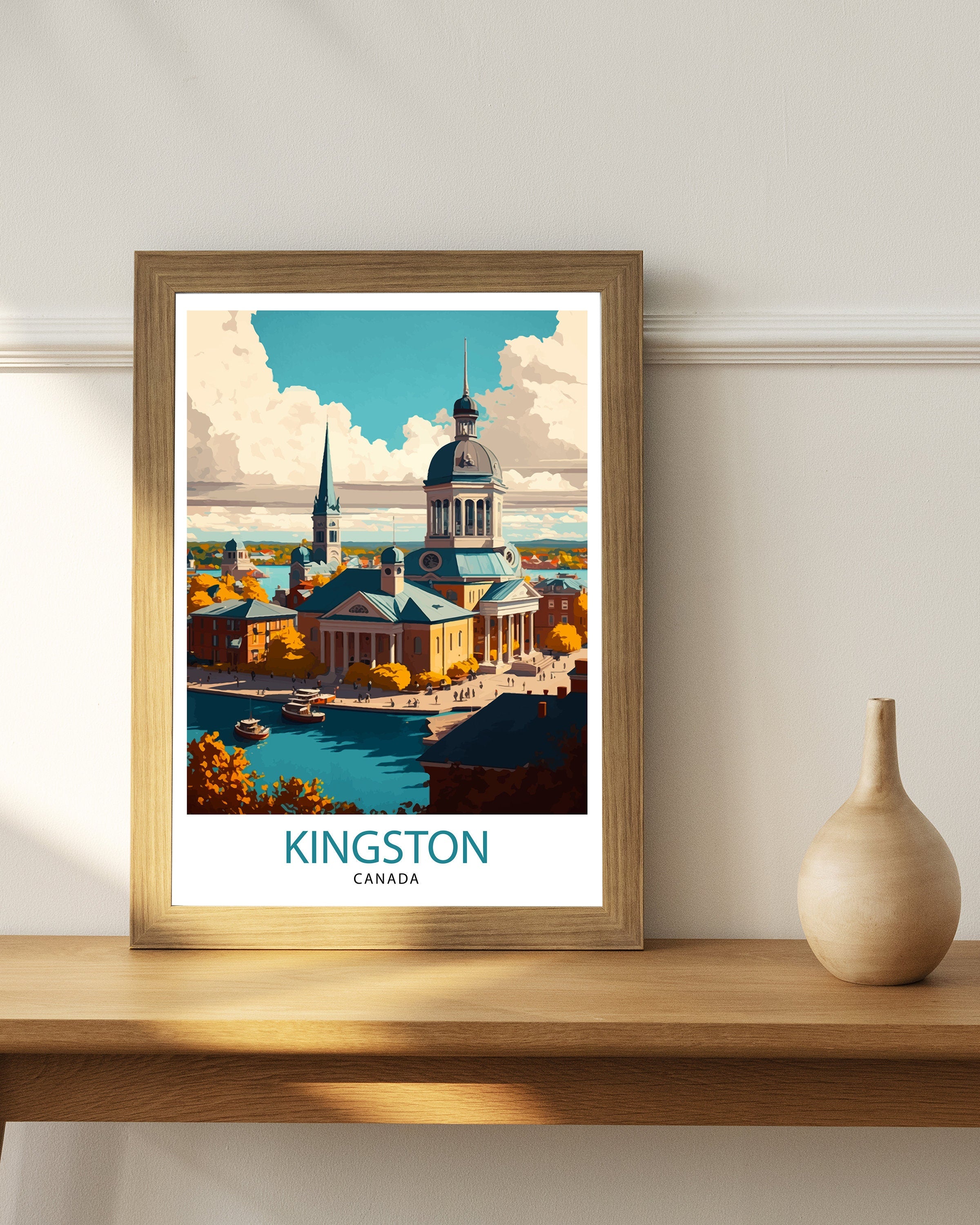 Kingston Canada Travel Poster: Landmark Illustration Art Print