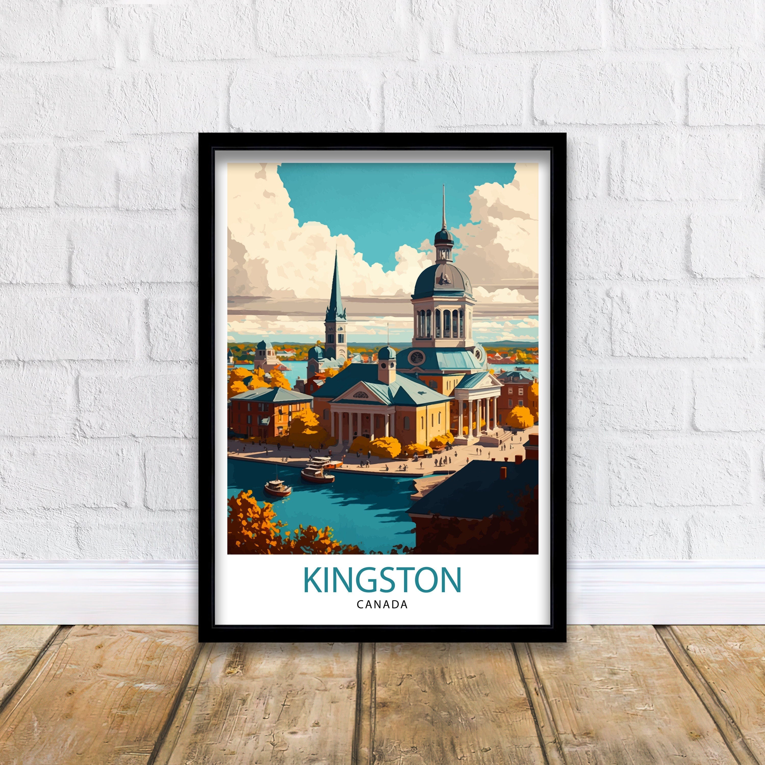 Kingston Canada Travel Poster: Landmark Illustration Art Print
