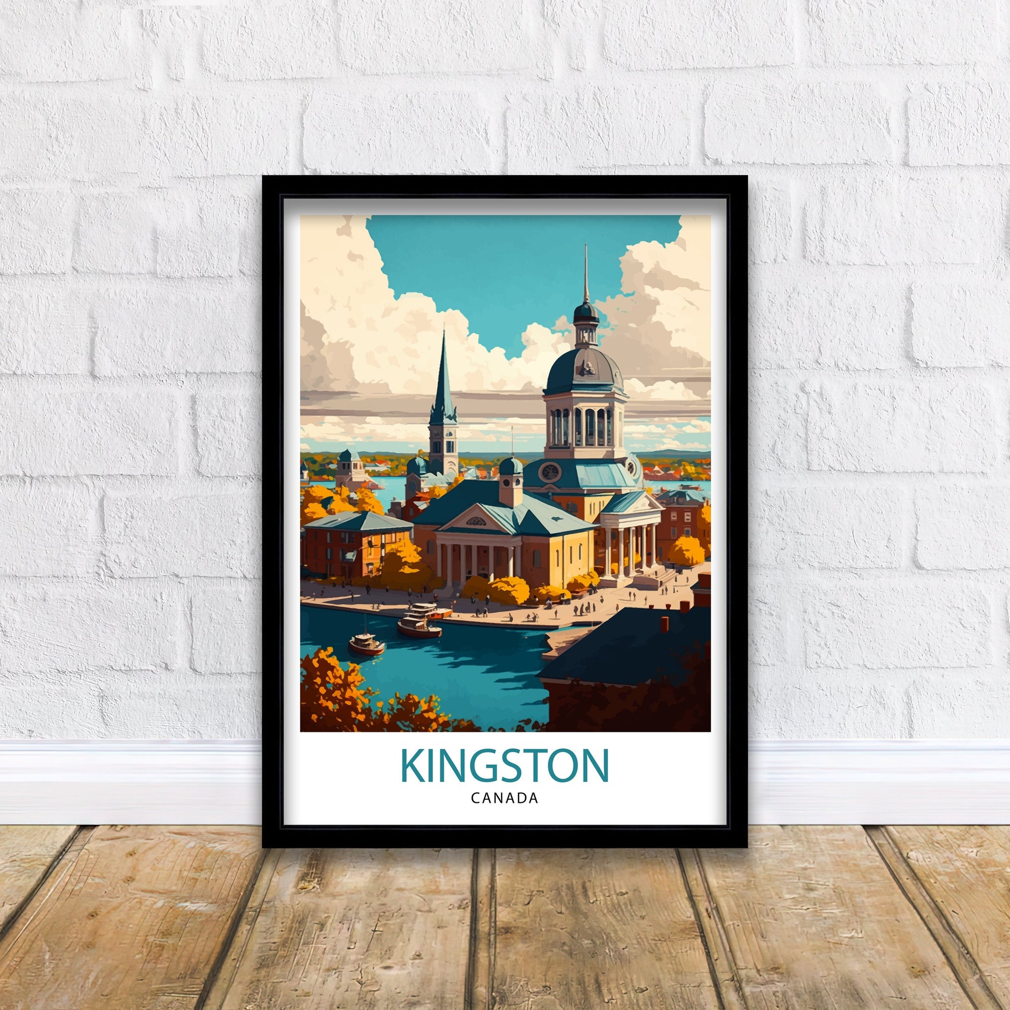 Kingston Canada Travel Poster: Landmark Illustration Art Print