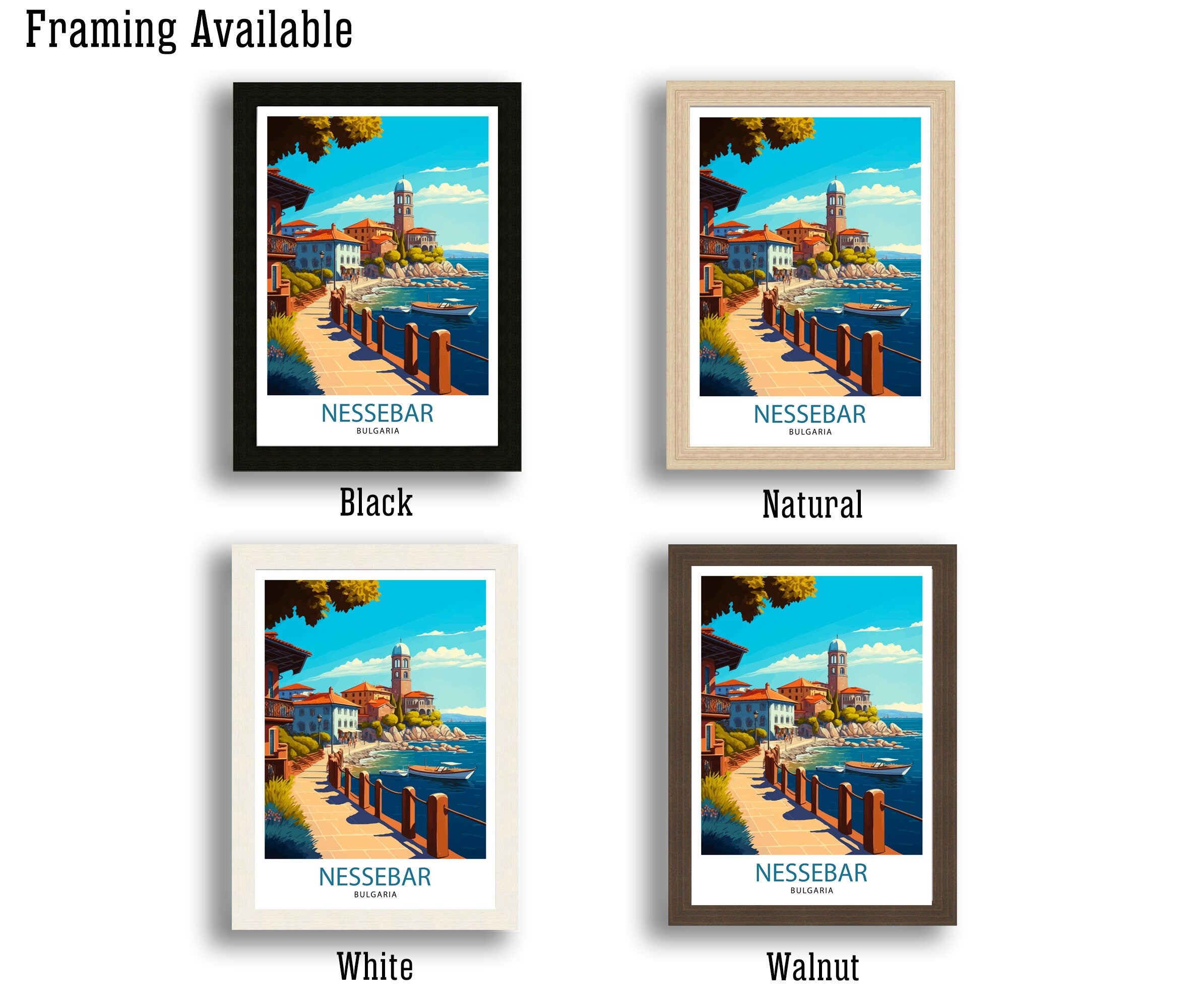 Nessebar Bulgaria Travel Poster, Coastal Illustration Art Print