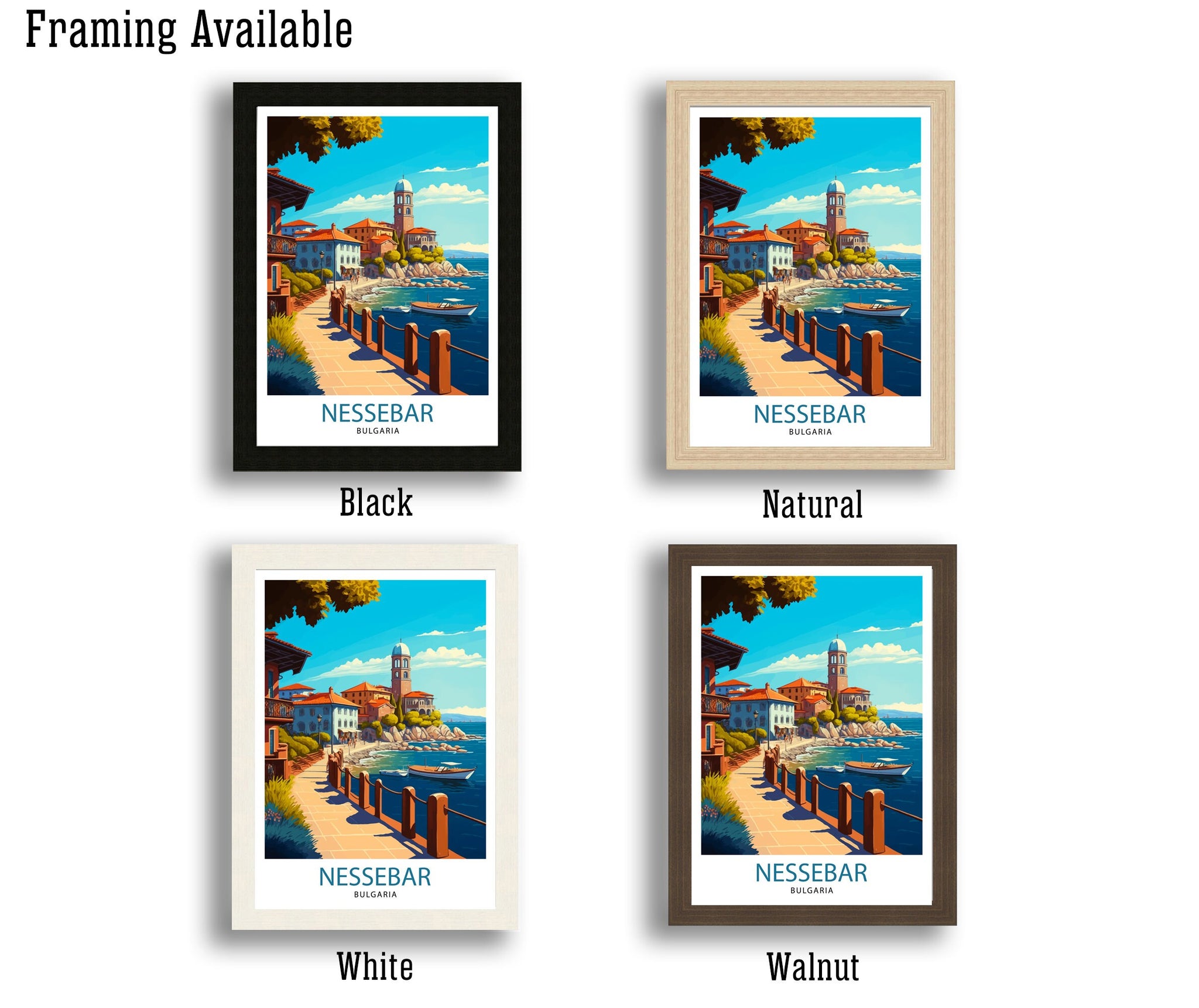 Nessebar Bulgaria Travel Poster, Coastal Illustration Art Print