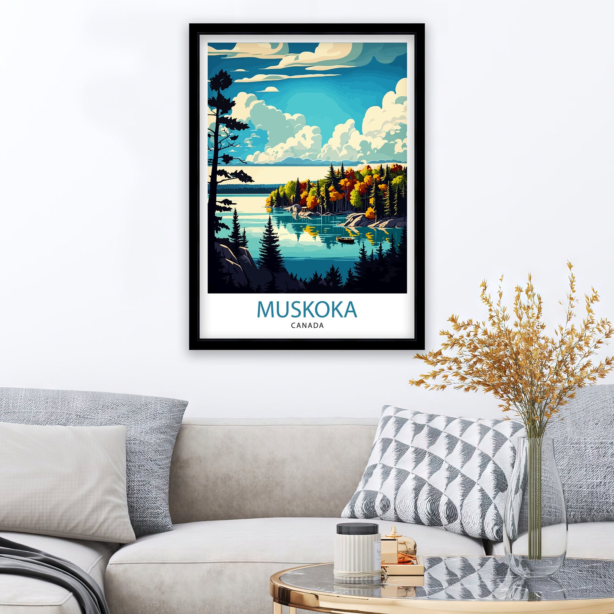 Muskoka Travel Poster, Serene Lake Landscape Art Print