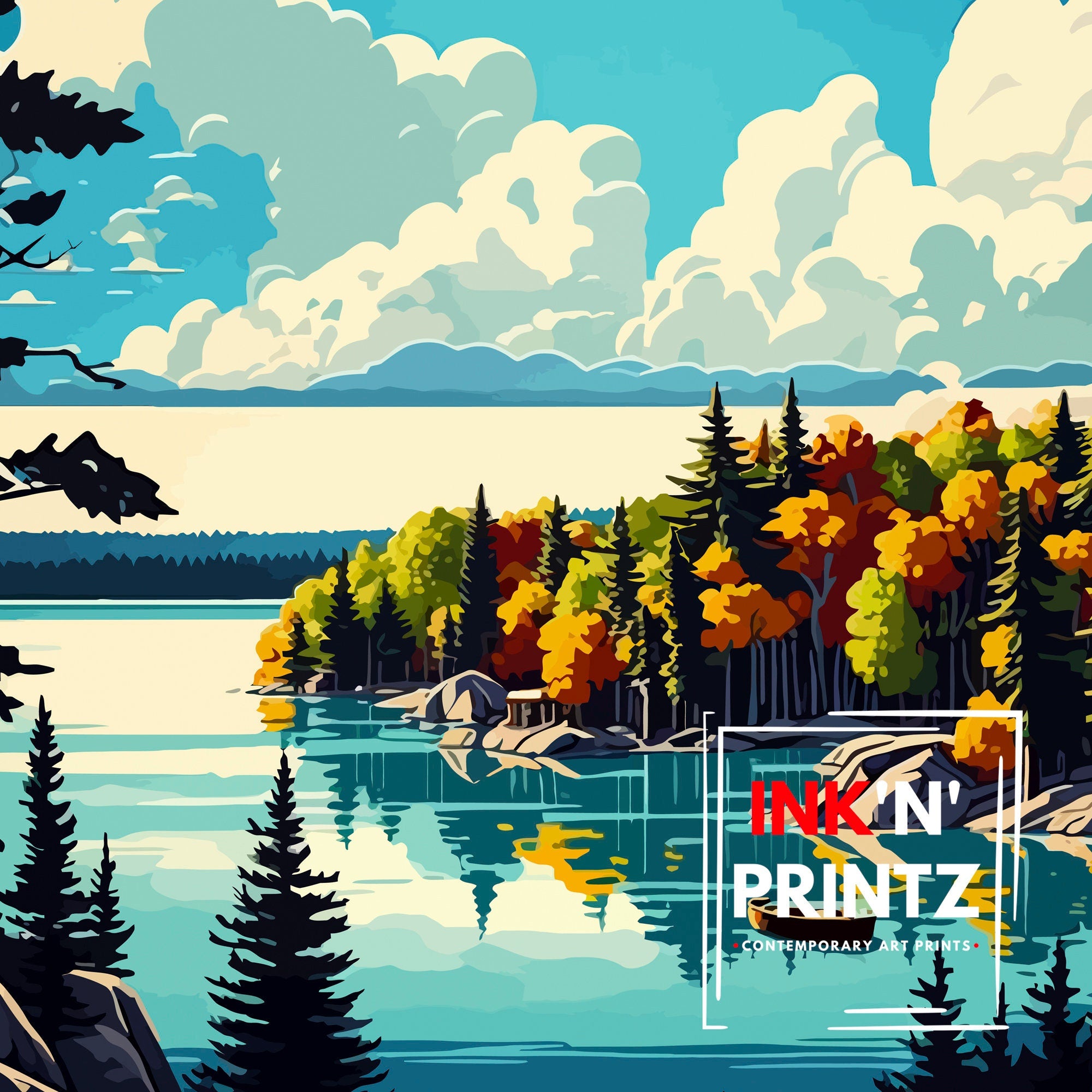 Muskoka Travel Poster, Serene Lake Landscape Art Print