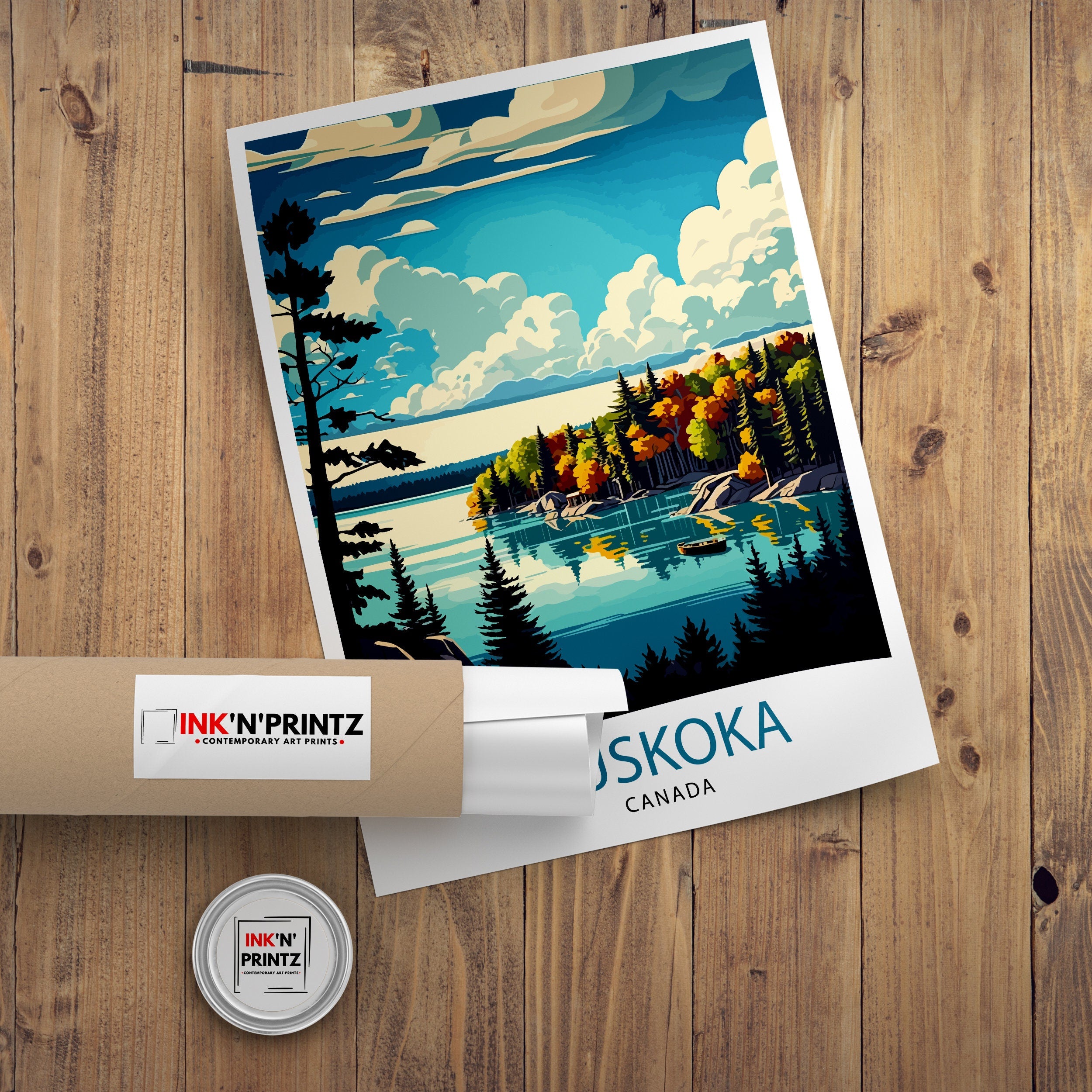 Muskoka Travel Poster, Serene Lake Landscape Art Print
