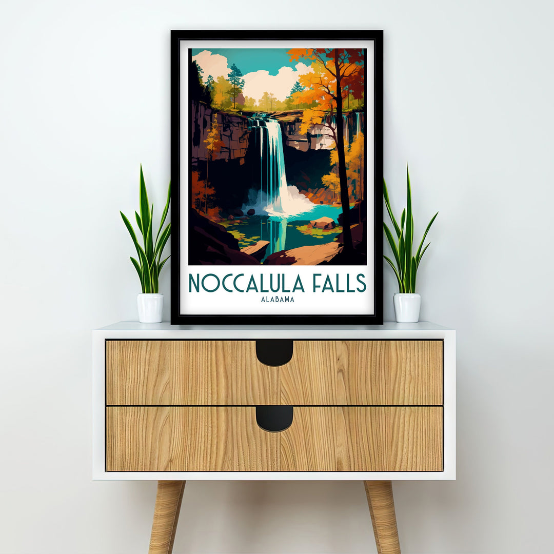 Noccalula Falls Travel Poster Alabama Wall Art Noccalula Falls Home Decor Noccalula Falls Illustration Travel Poster Gift For Noccalula Falls