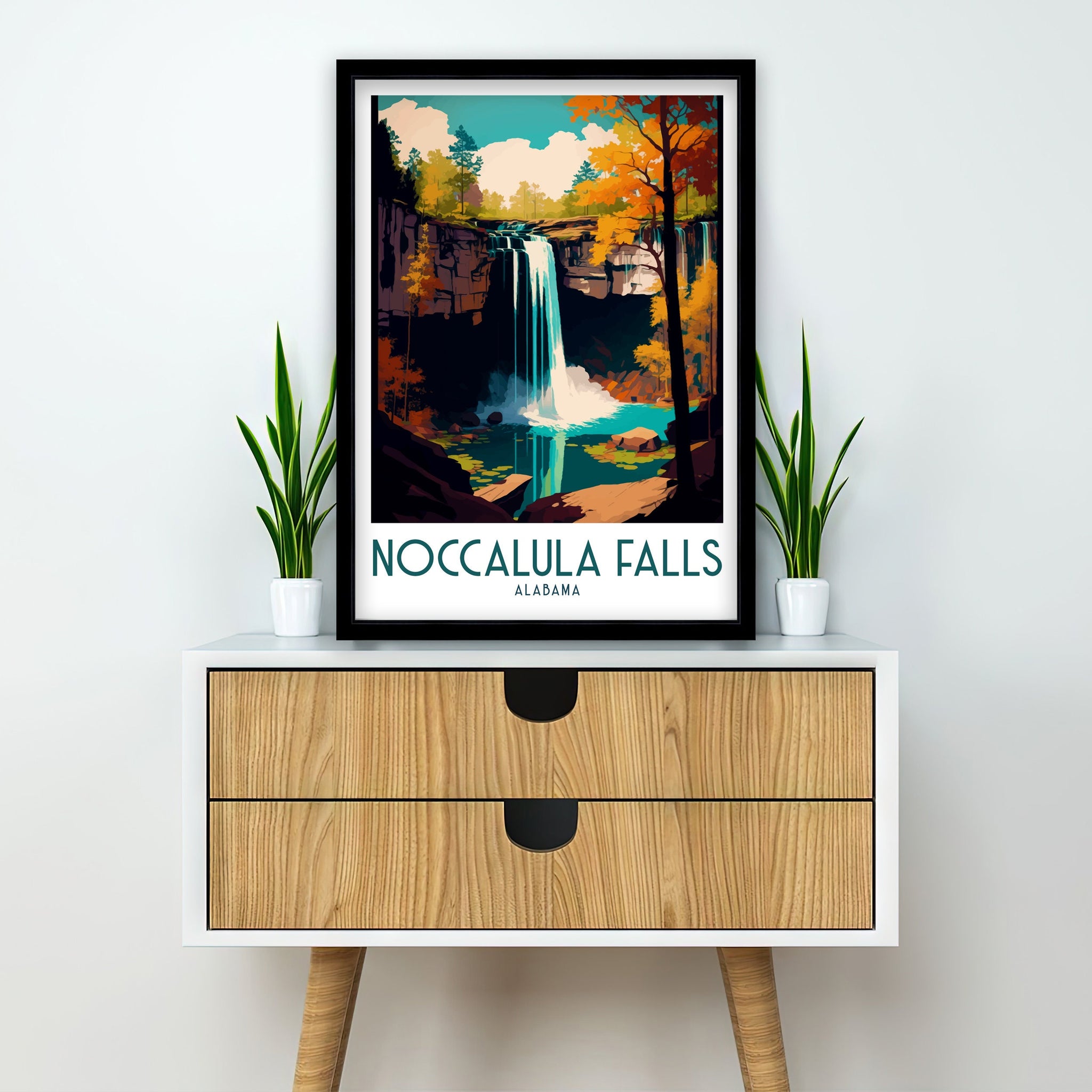 Noccalula Falls Travel Print Alabama Wall Art Noccalula Falls Home Decor Noccalula Falls Illustration Travel Poster Gift For Noccalula Falls