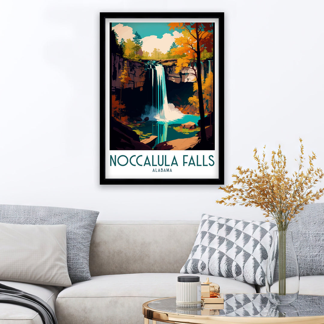 Noccalula Falls Travel Poster Alabama Wall Art Noccalula Falls Home Decor Noccalula Falls Illustration Travel Poster Gift For Noccalula Falls