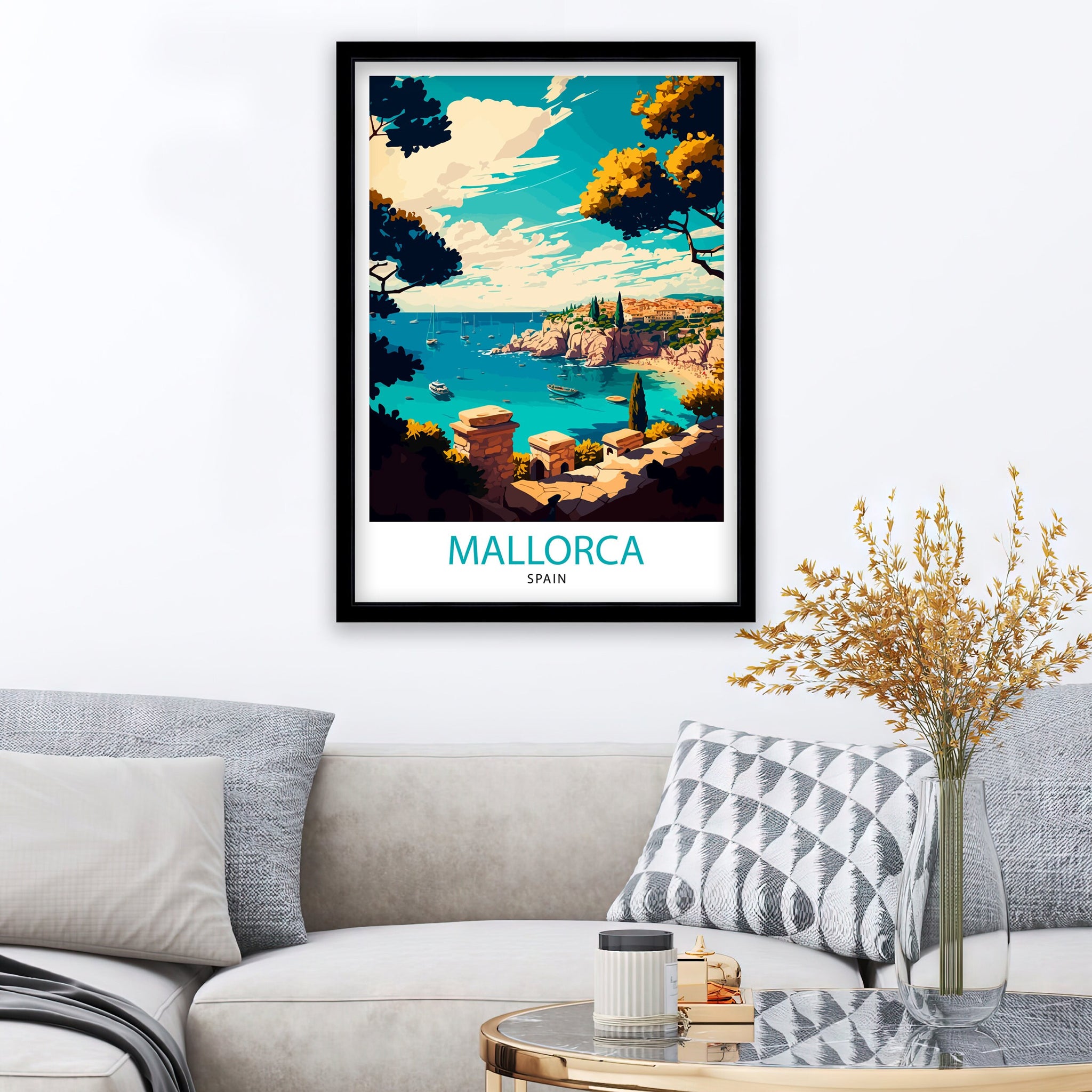 Mallorca Spain Travel Poster Print, Mediterranean Island Art