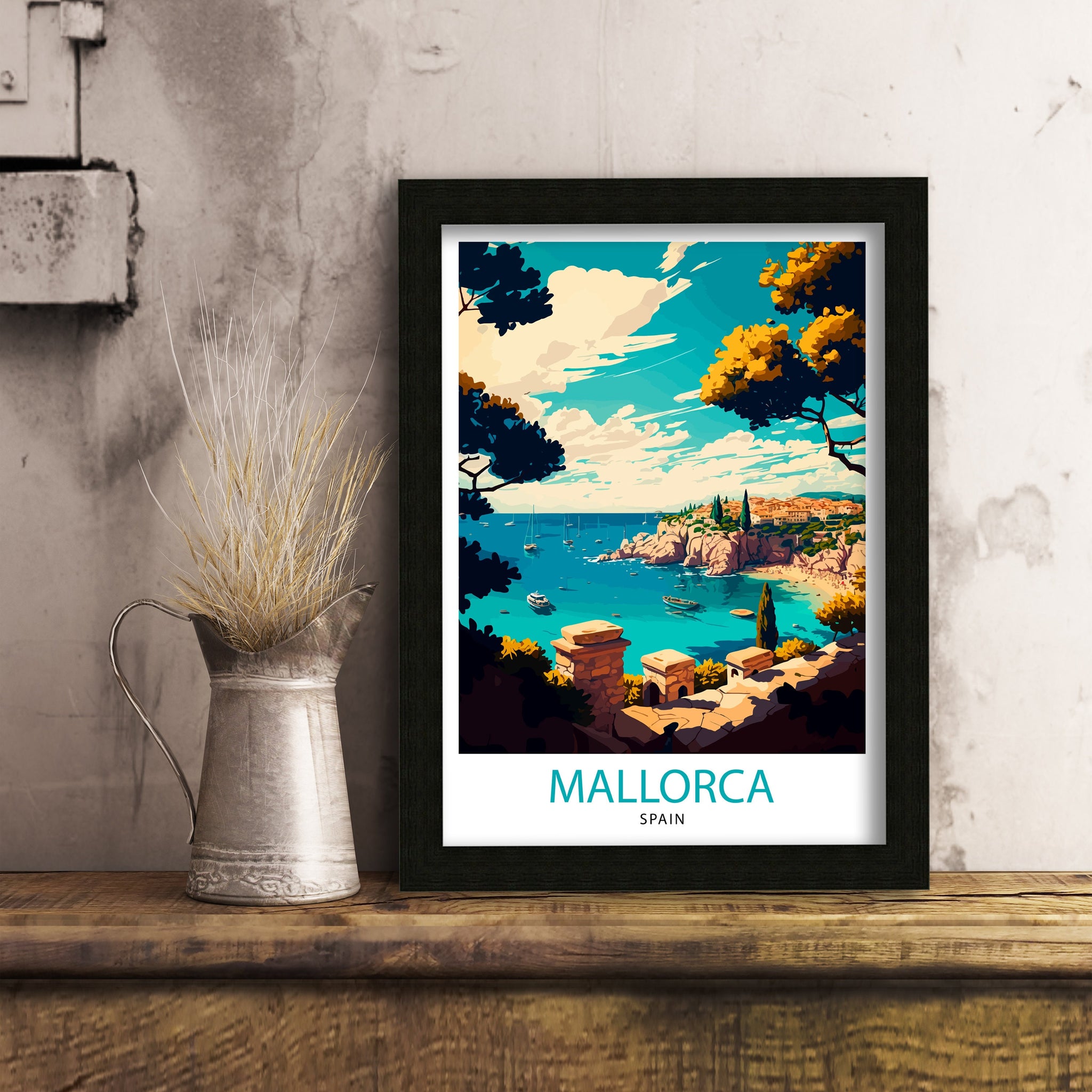Mallorca Spain Travel Poster Print, Mediterranean Island Art