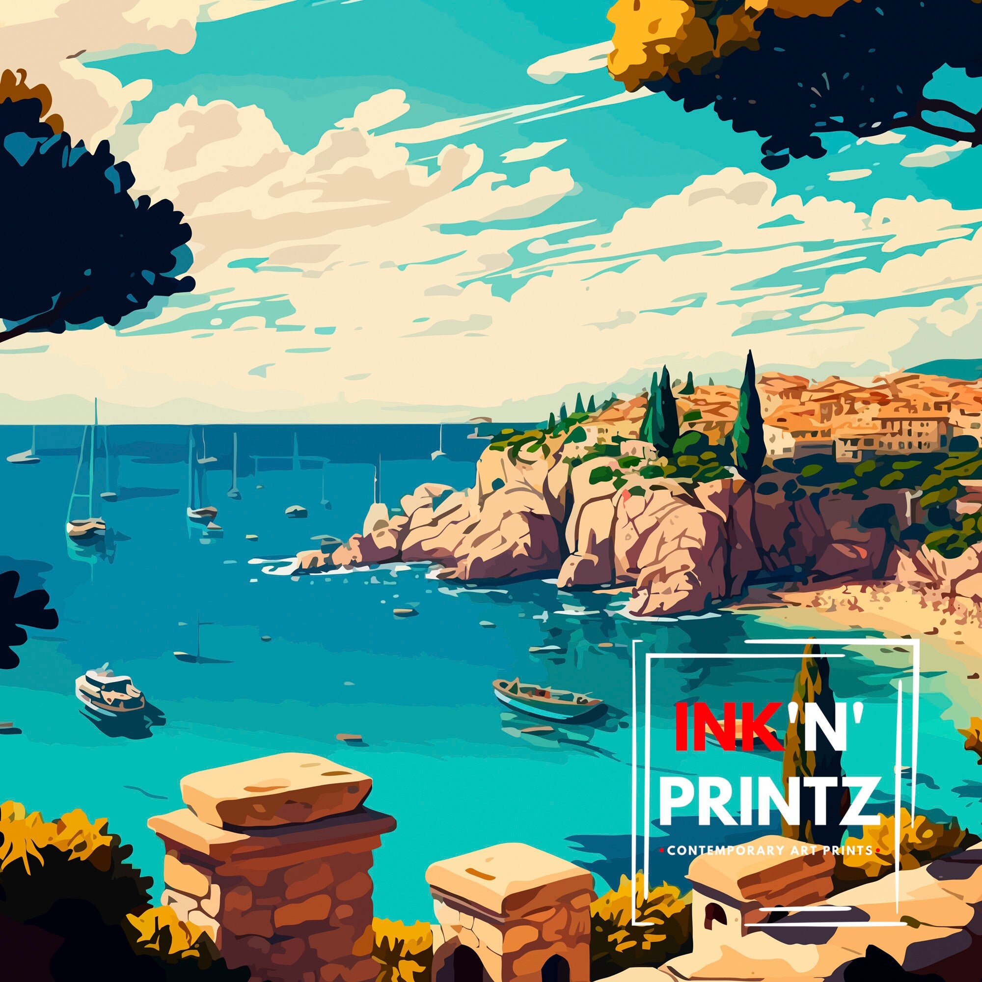 Mallorca Spain Travel Poster Print, Mediterranean Island Art