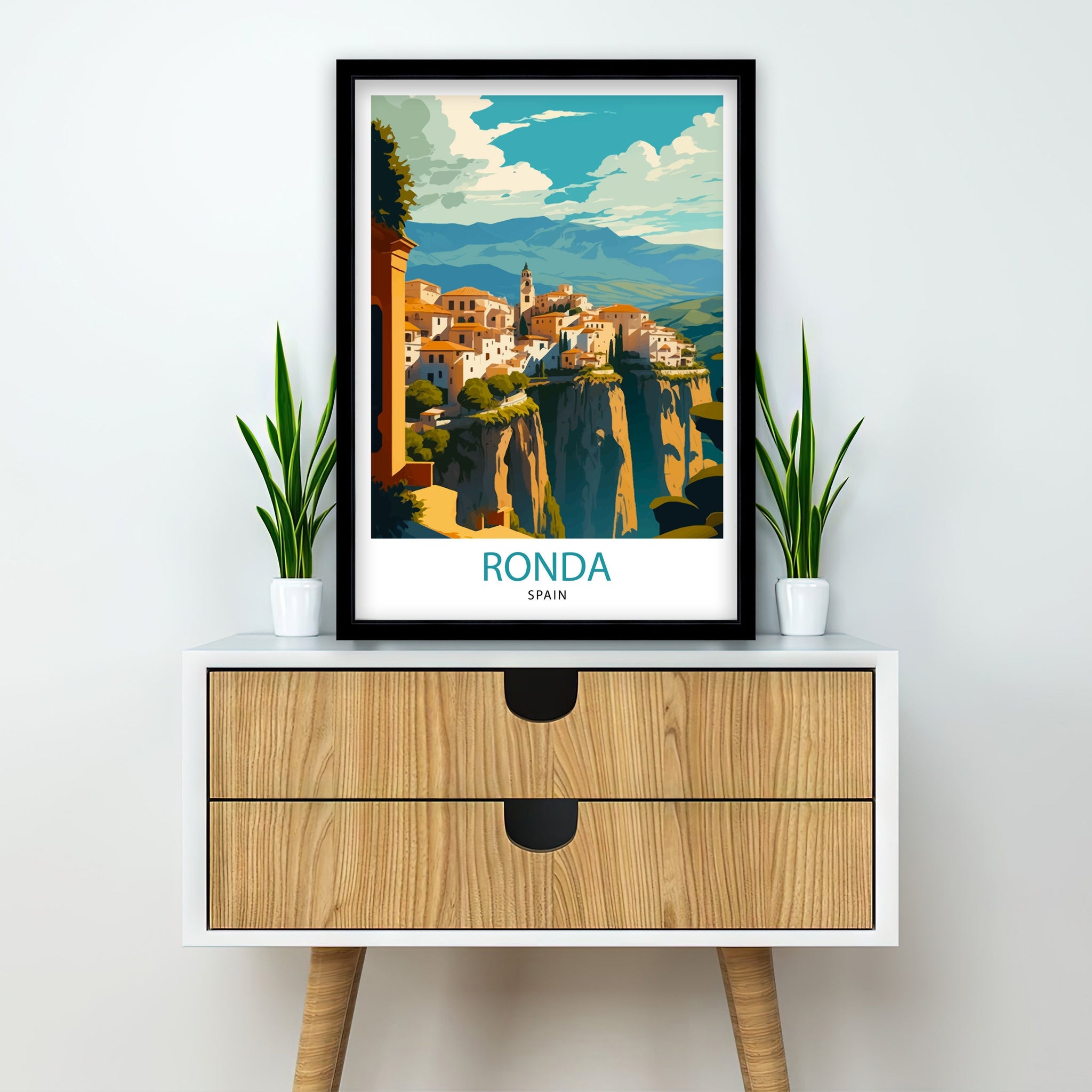 Ronda Spain Travel Poster: Andalusian Mountain Illustration