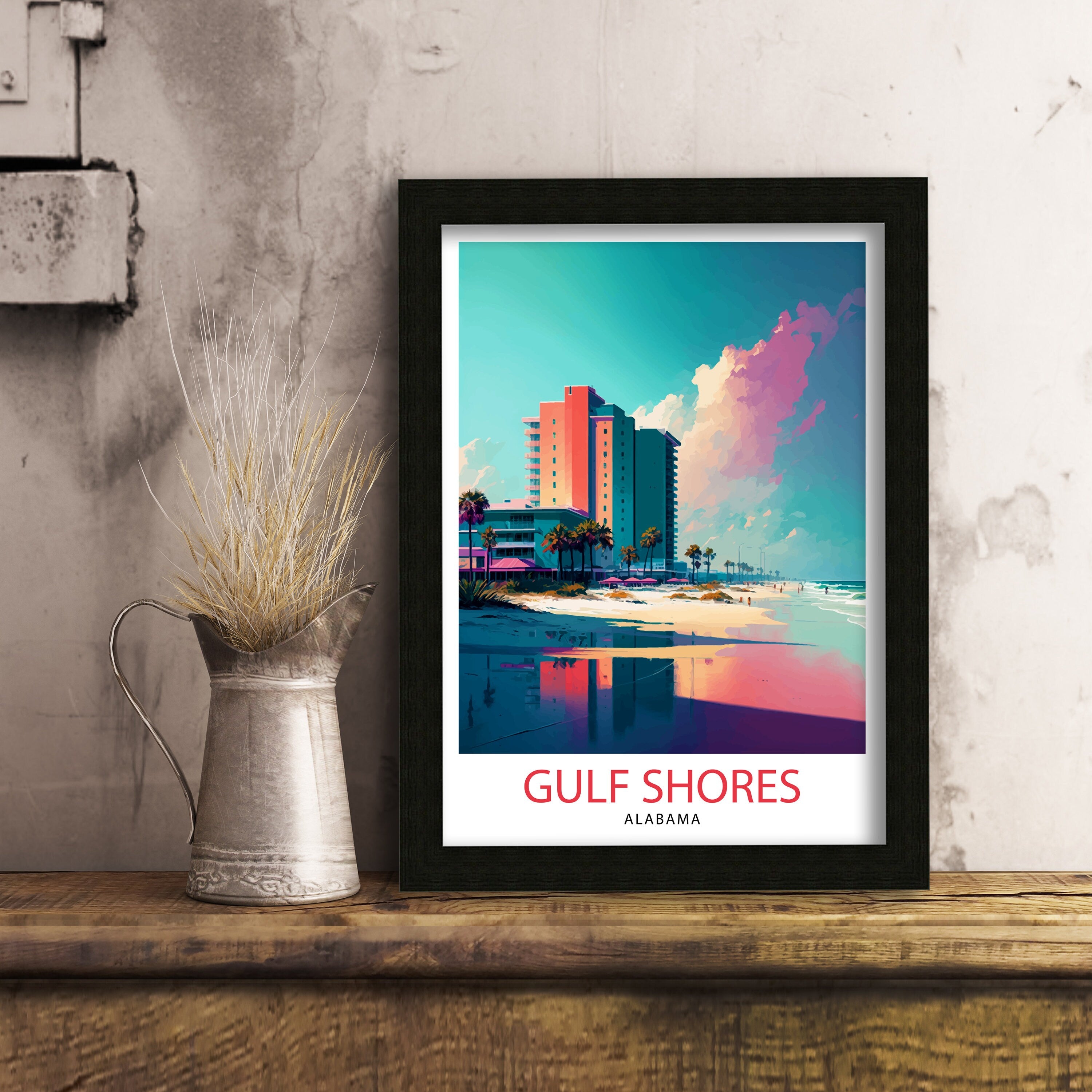 Gulf Shores Alabama Travel Print| Gulf Shores Wall Art Gulf Shores Home Decor Gulf Shores Illustration Travel Poster Gift for Gulf Shores