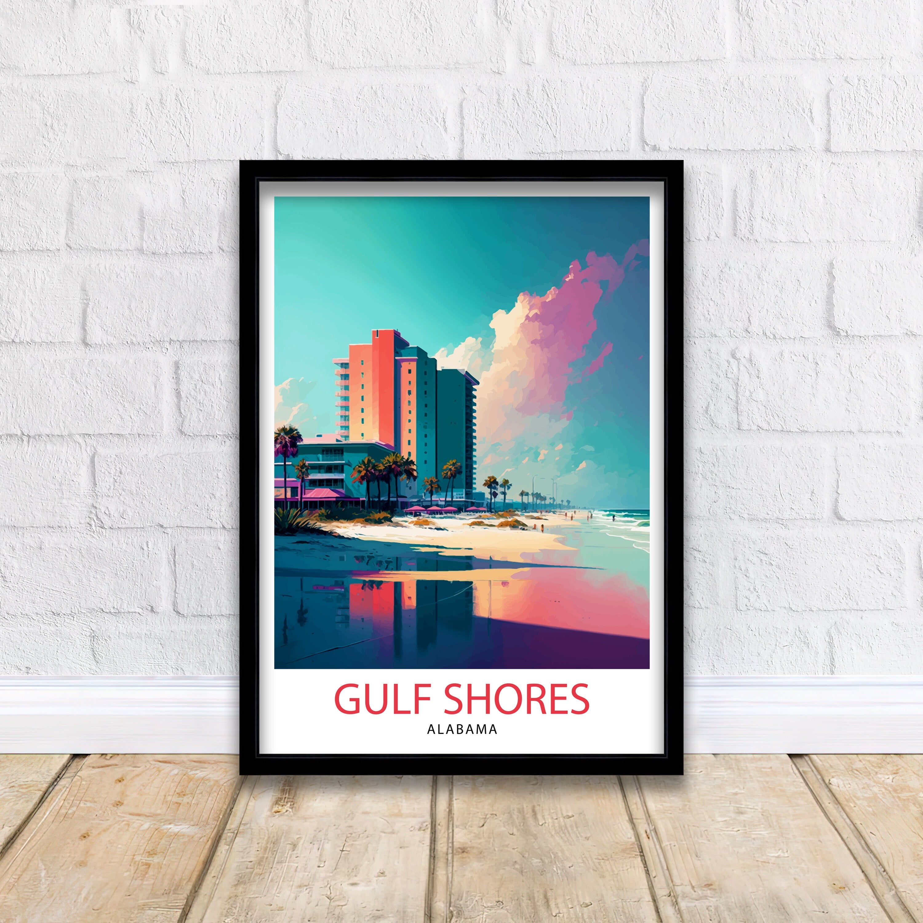 Gulf Shores Alabama Travel Print| Gulf Shores Wall Art Gulf Shores Home Decor Gulf Shores Illustration Travel Poster Gift for Gulf Shores