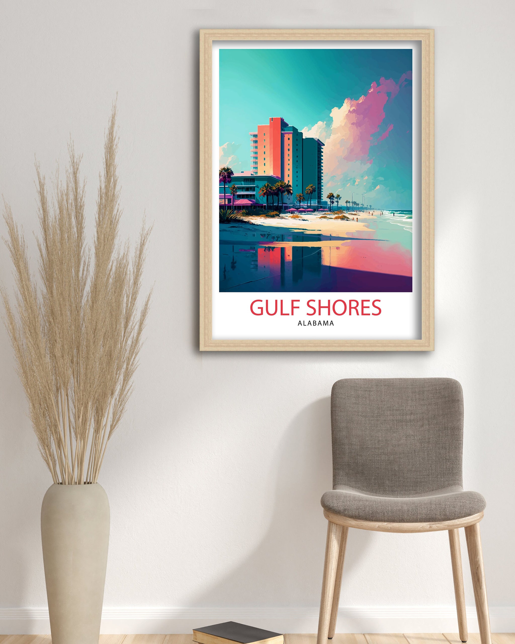 Gulf Shores Alabama Travel Print| Gulf Shores Wall Art Gulf Shores Home Decor Gulf Shores Illustration Travel Poster Gift for Gulf Shores