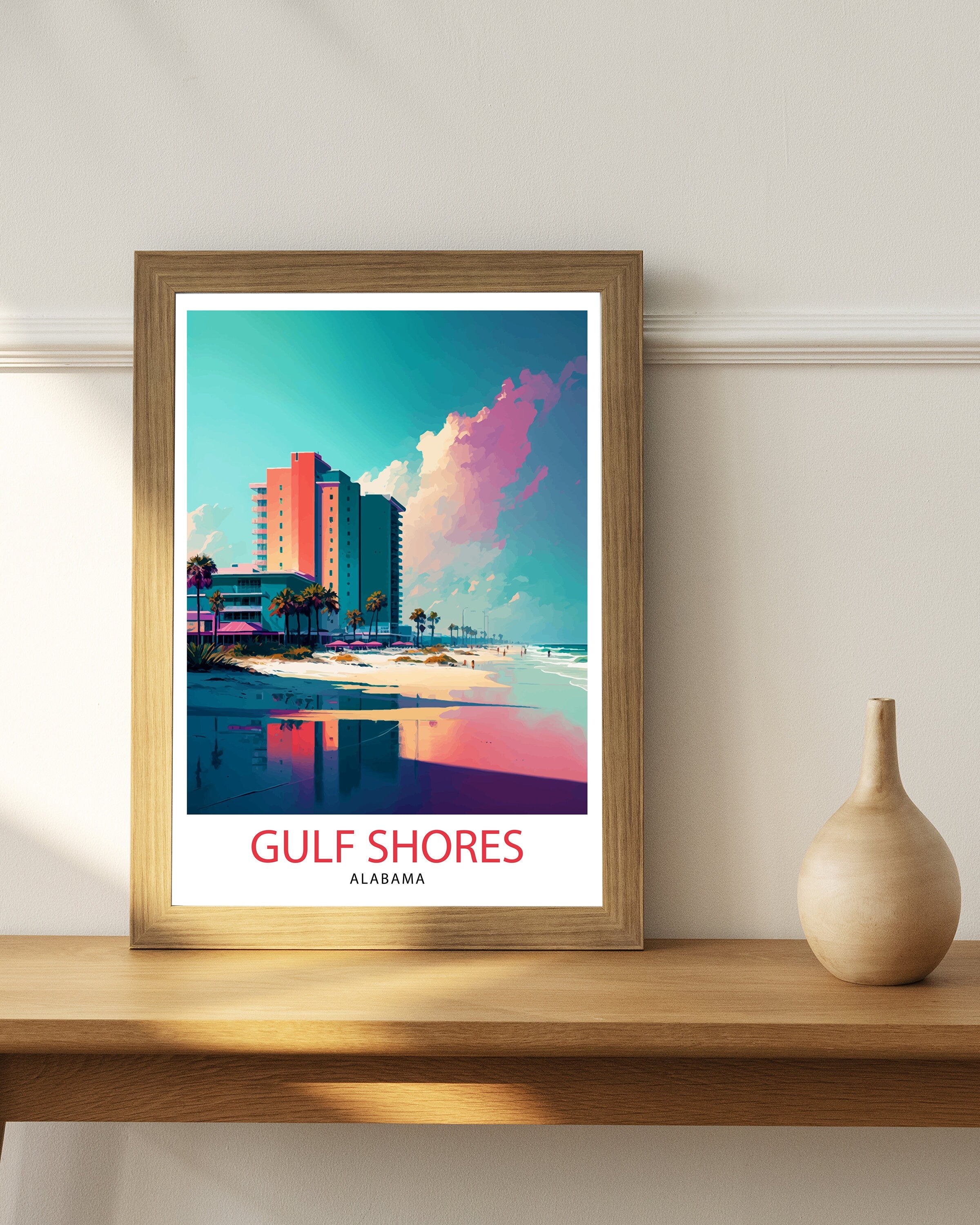 Gulf Shores Alabama Travel Print| Gulf Shores Wall Art Gulf Shores Home Decor Gulf Shores Illustration Travel Poster Gift for Gulf Shores