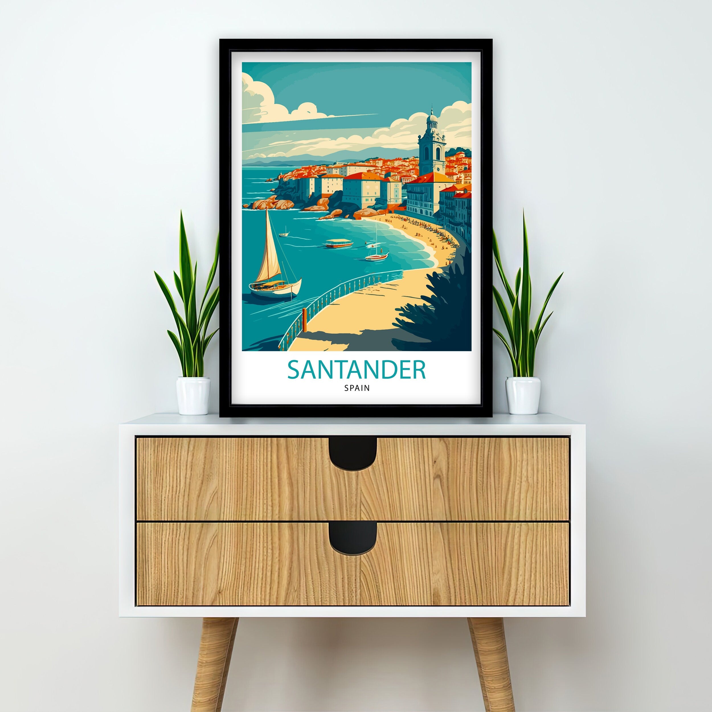 Santander Spain Art Print | Colorful Cityscape Travel Poster
