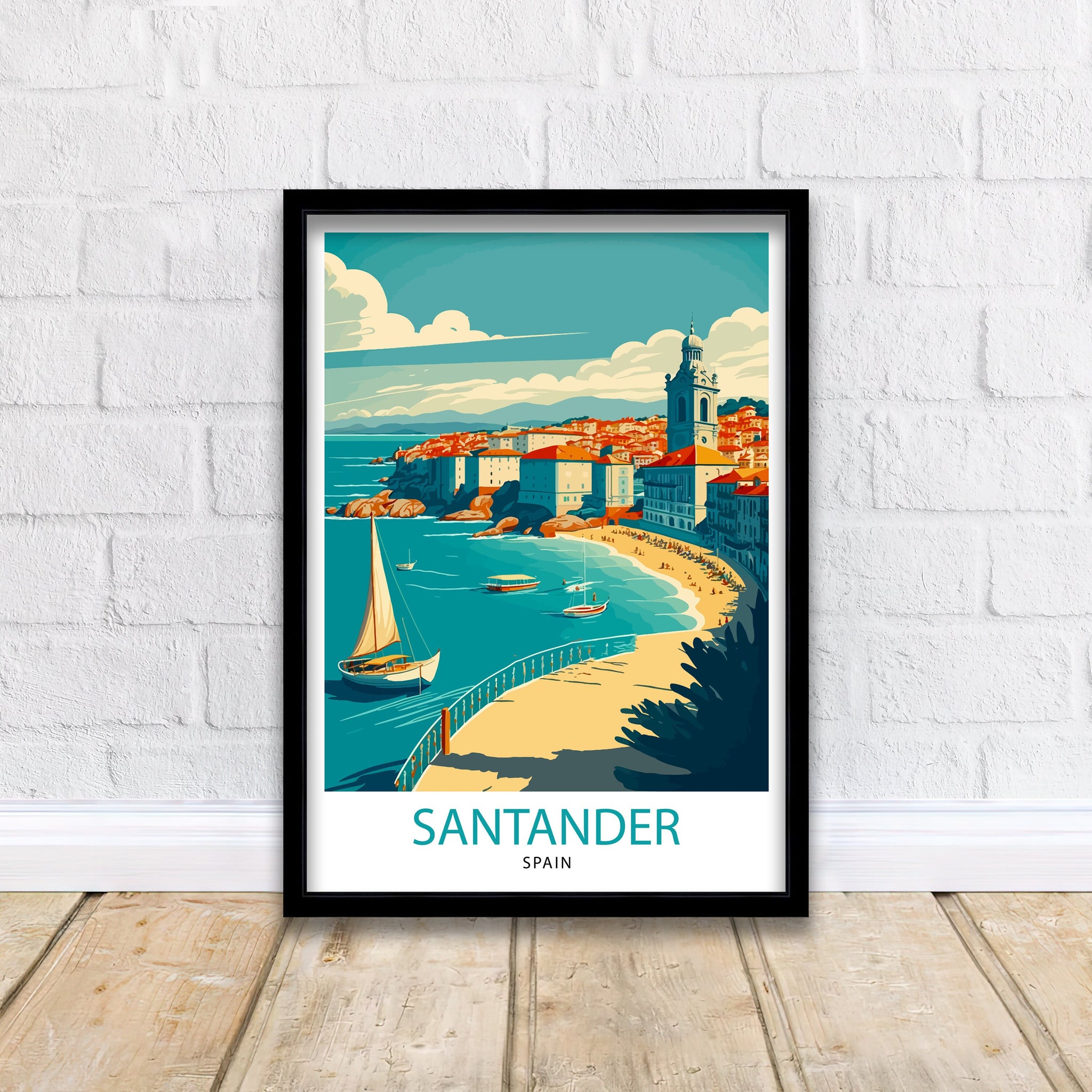 Santander Spain Art Print | Colorful Cityscape Travel Poster