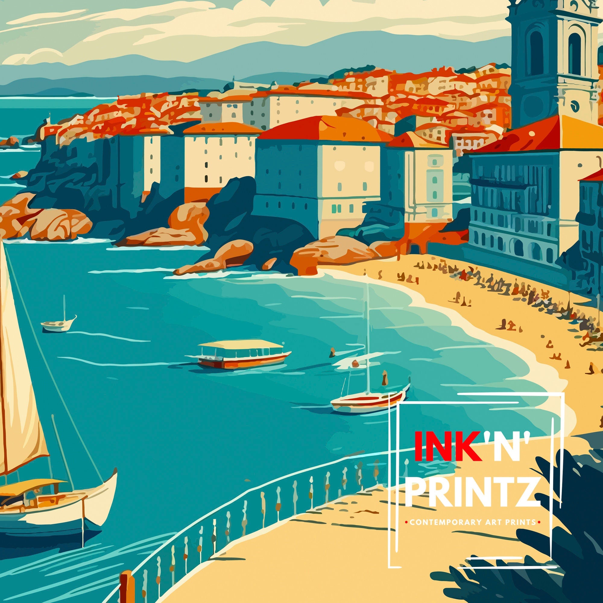 Santander Spain Art Print | Colorful Cityscape Travel Poster