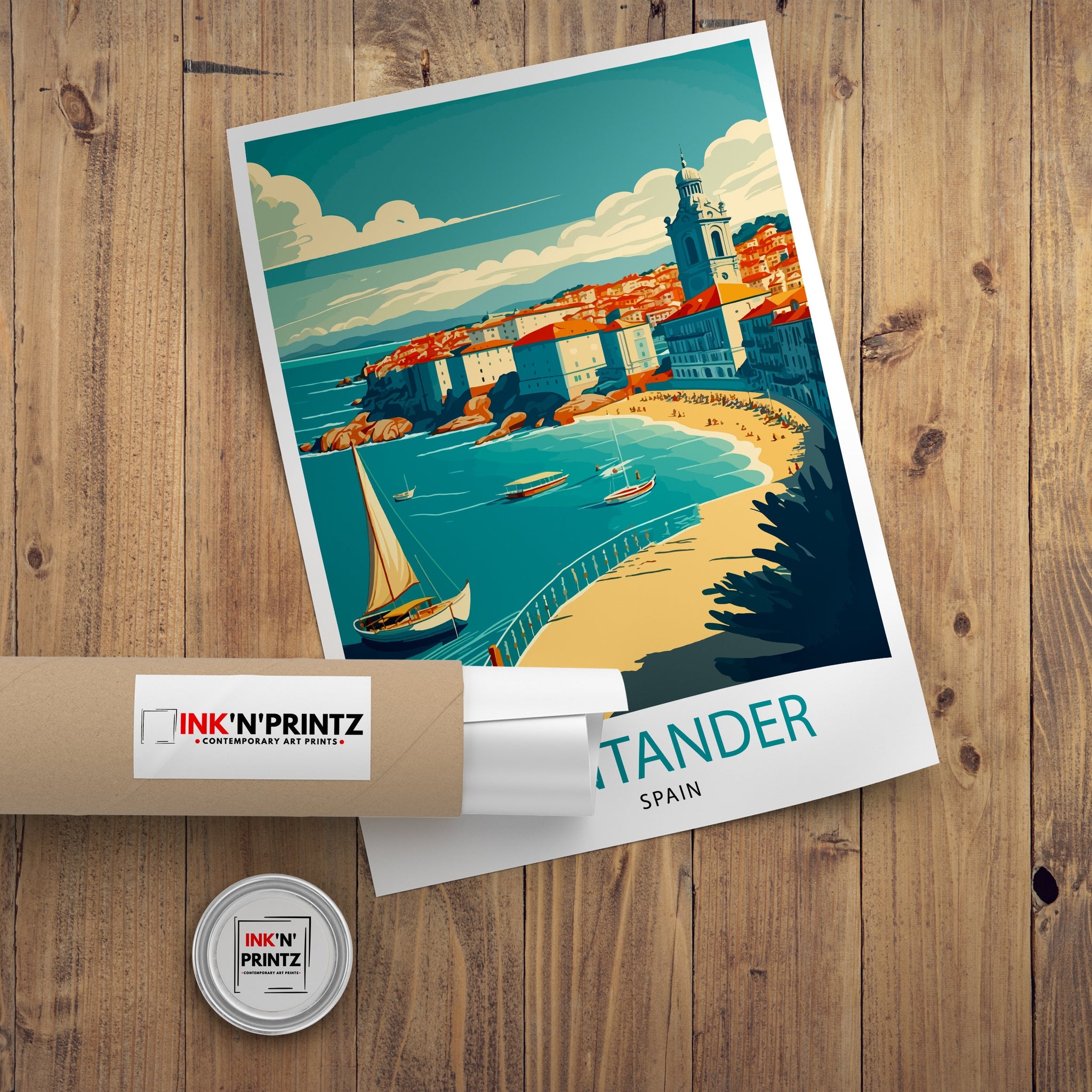 Santander Spain Art Print | Colorful Cityscape Travel Poster
