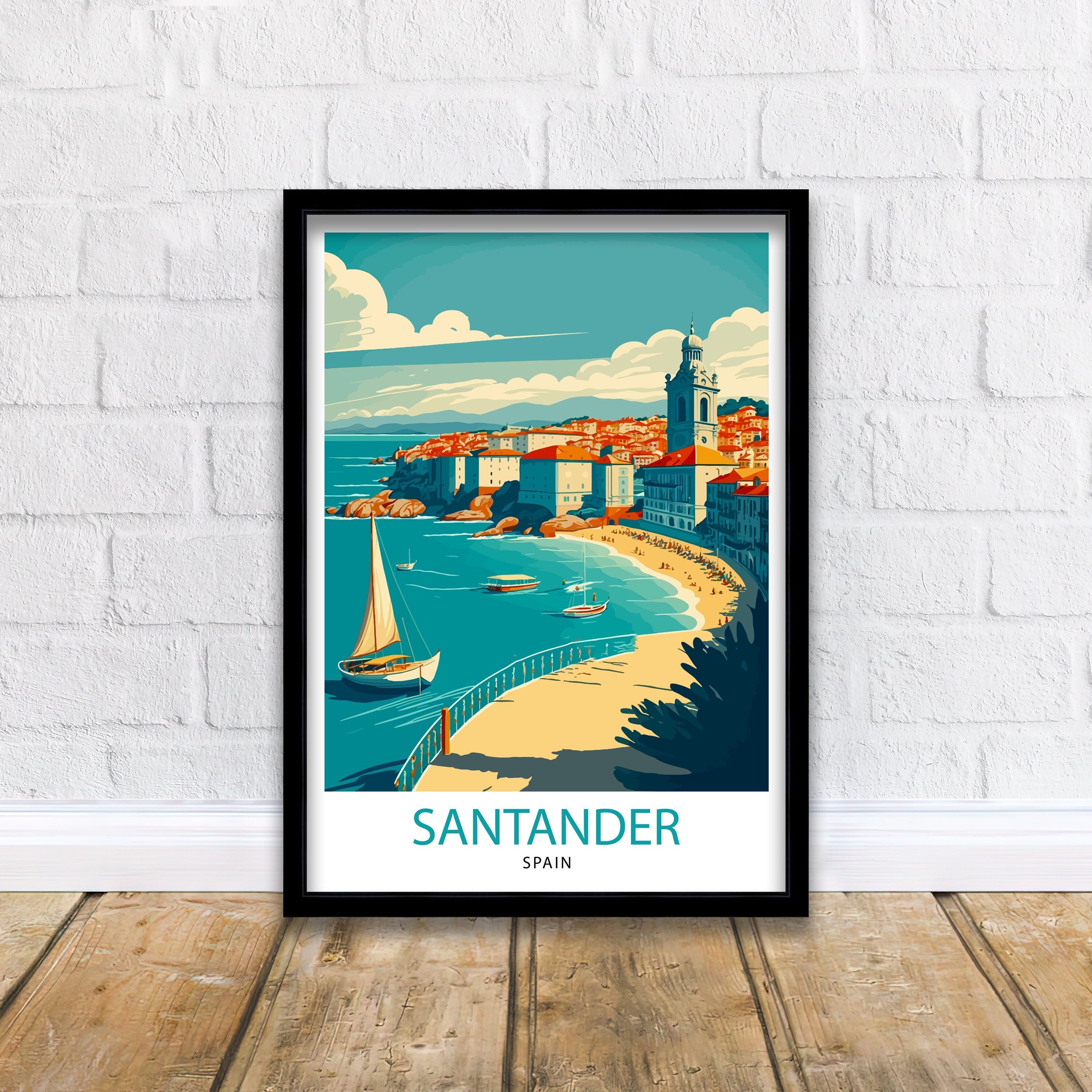 Santander Spain Art Print | Colorful Cityscape Travel Poster