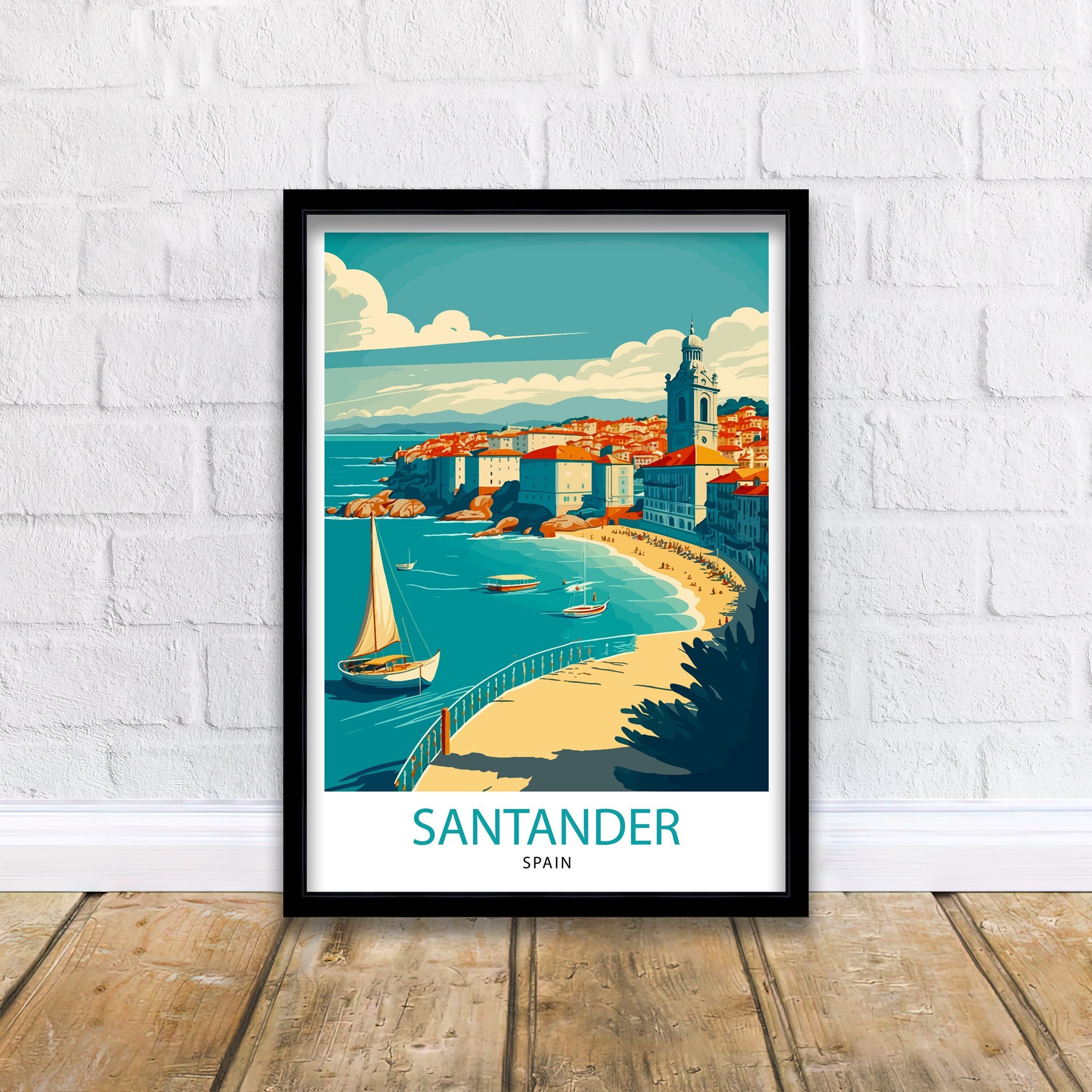 Santander Spain Art Print | Colorful Cityscape Travel Poster