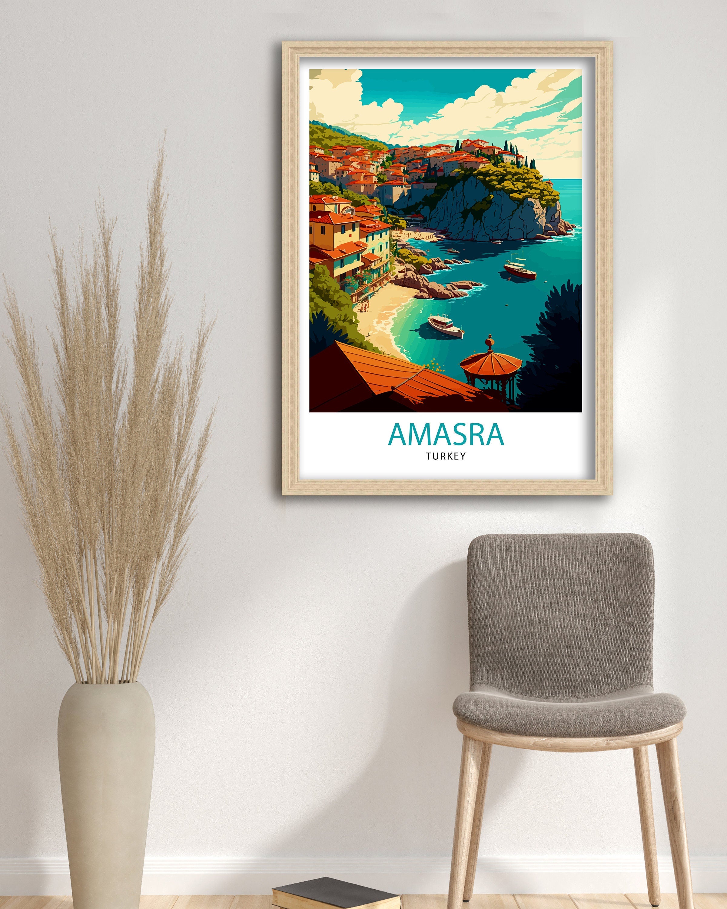 Amasra Turkey Travel Poster, Coastal Illustration Print