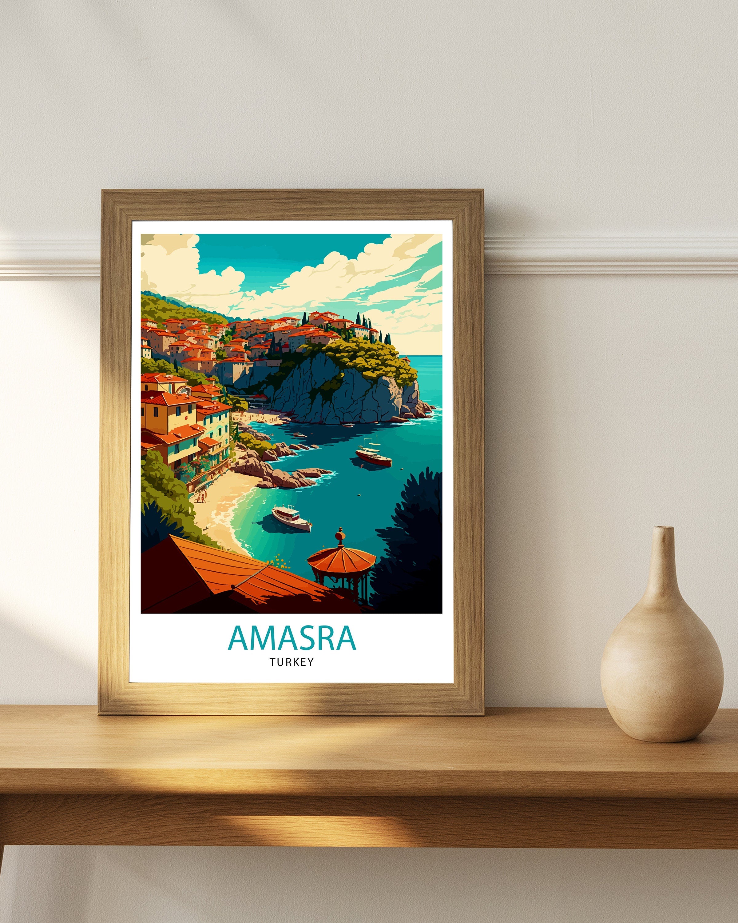 Amasra Turkey Travel Poster, Coastal Illustration Print