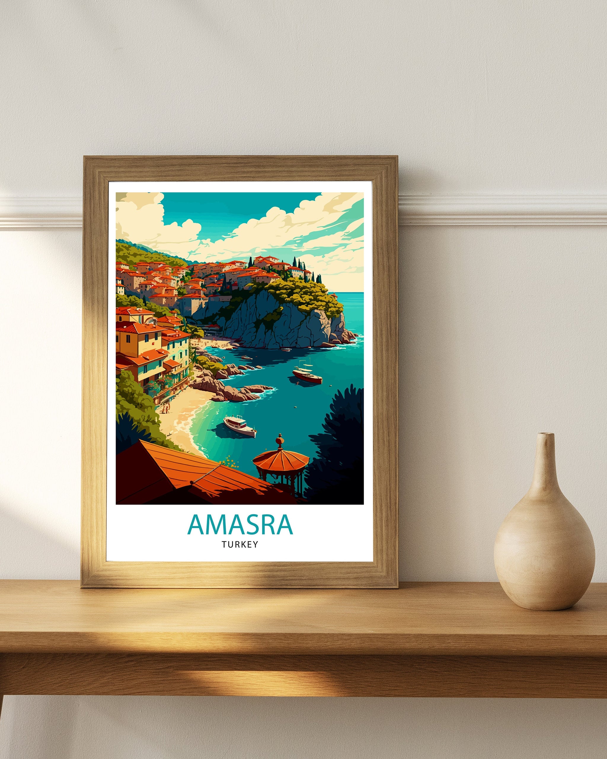 Amasra Turkey Travel Poster, Coastal Illustration Print