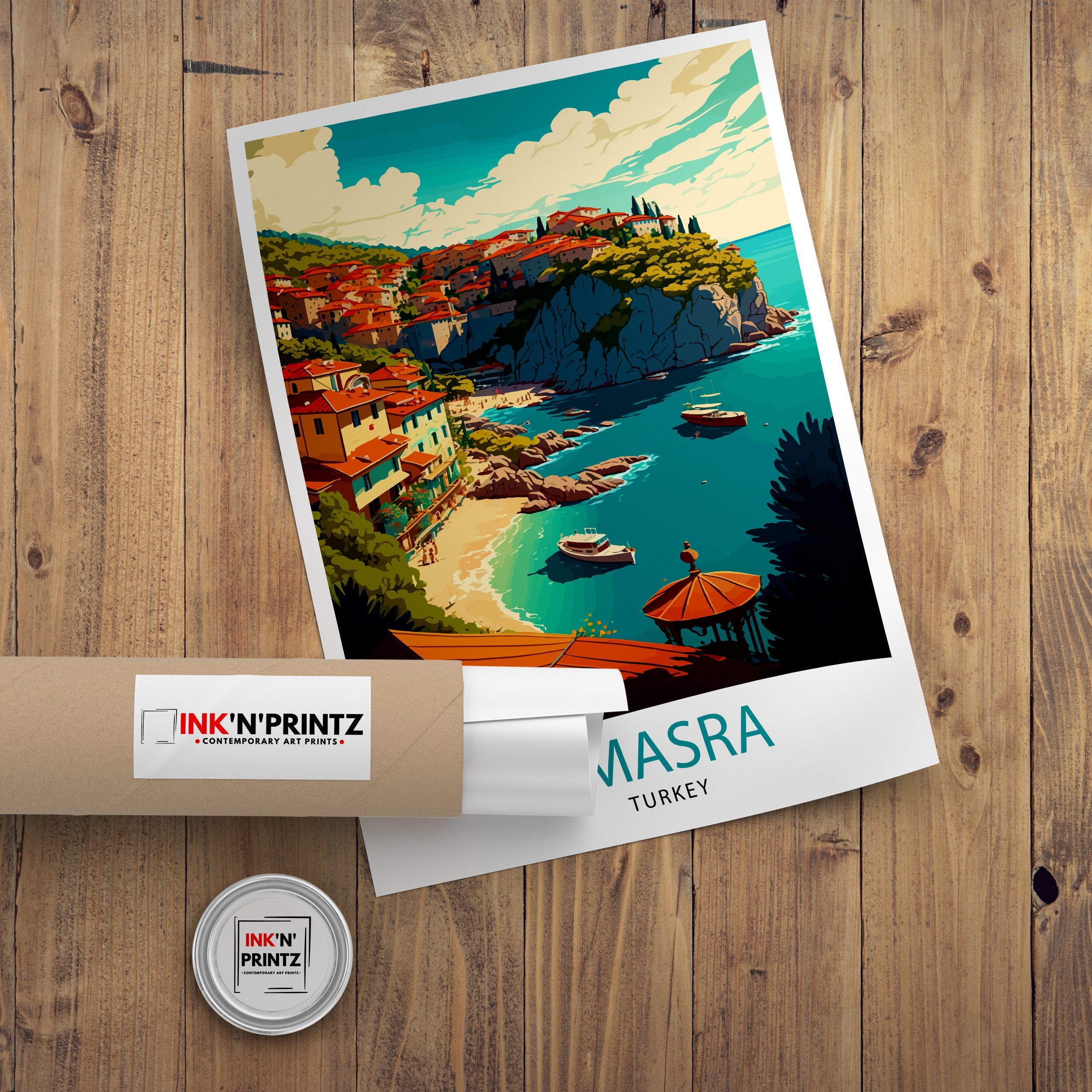 Amasra Turkey Travel Poster, Coastal Illustration Print