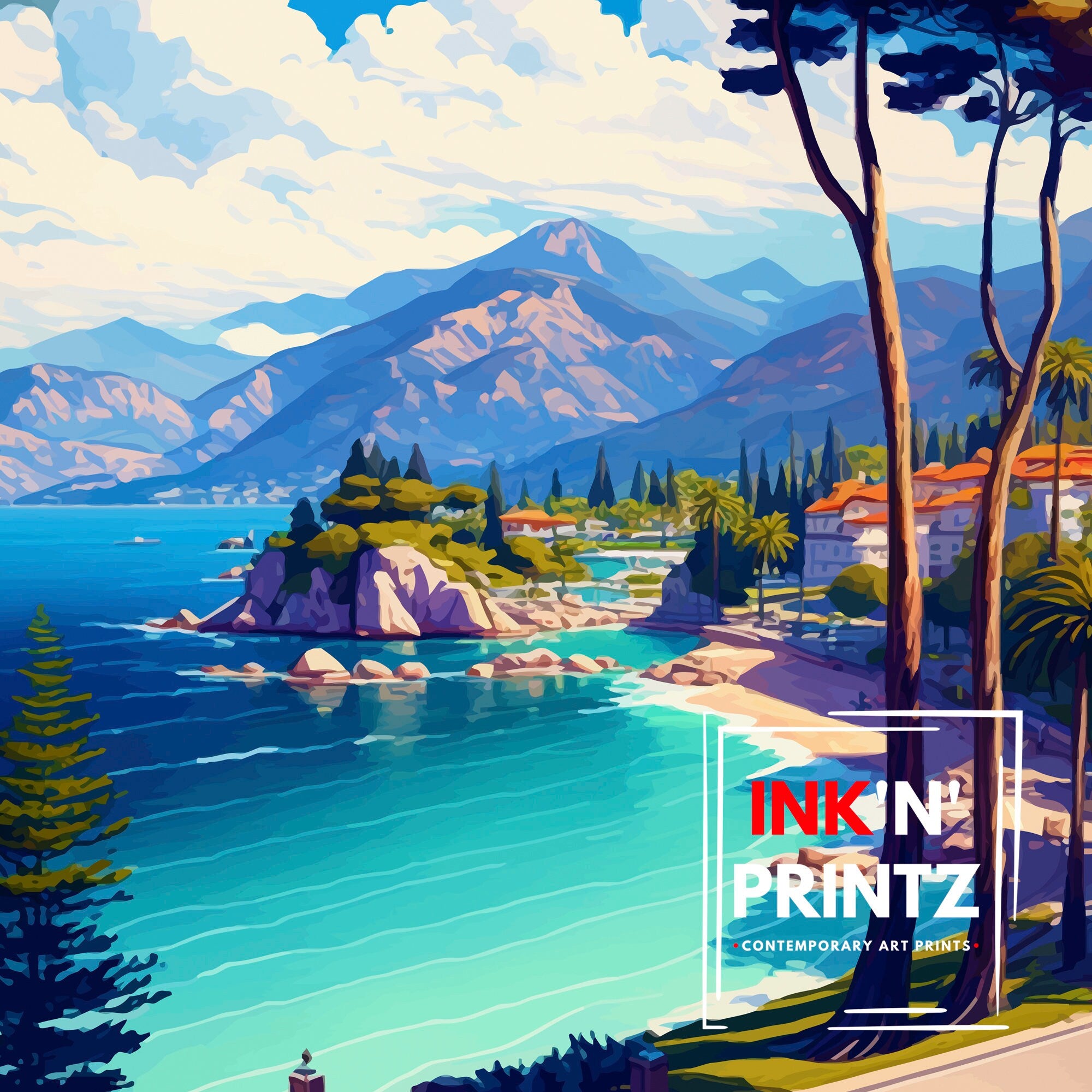 Kemer Turkey Travel Poster, Coastal Illustration Art Print