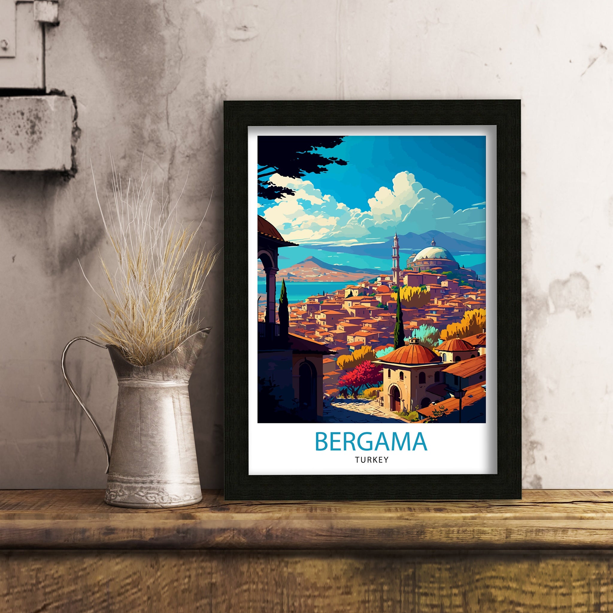 Bergama Turkey Illustration Print – Travel Poster, Home Decor