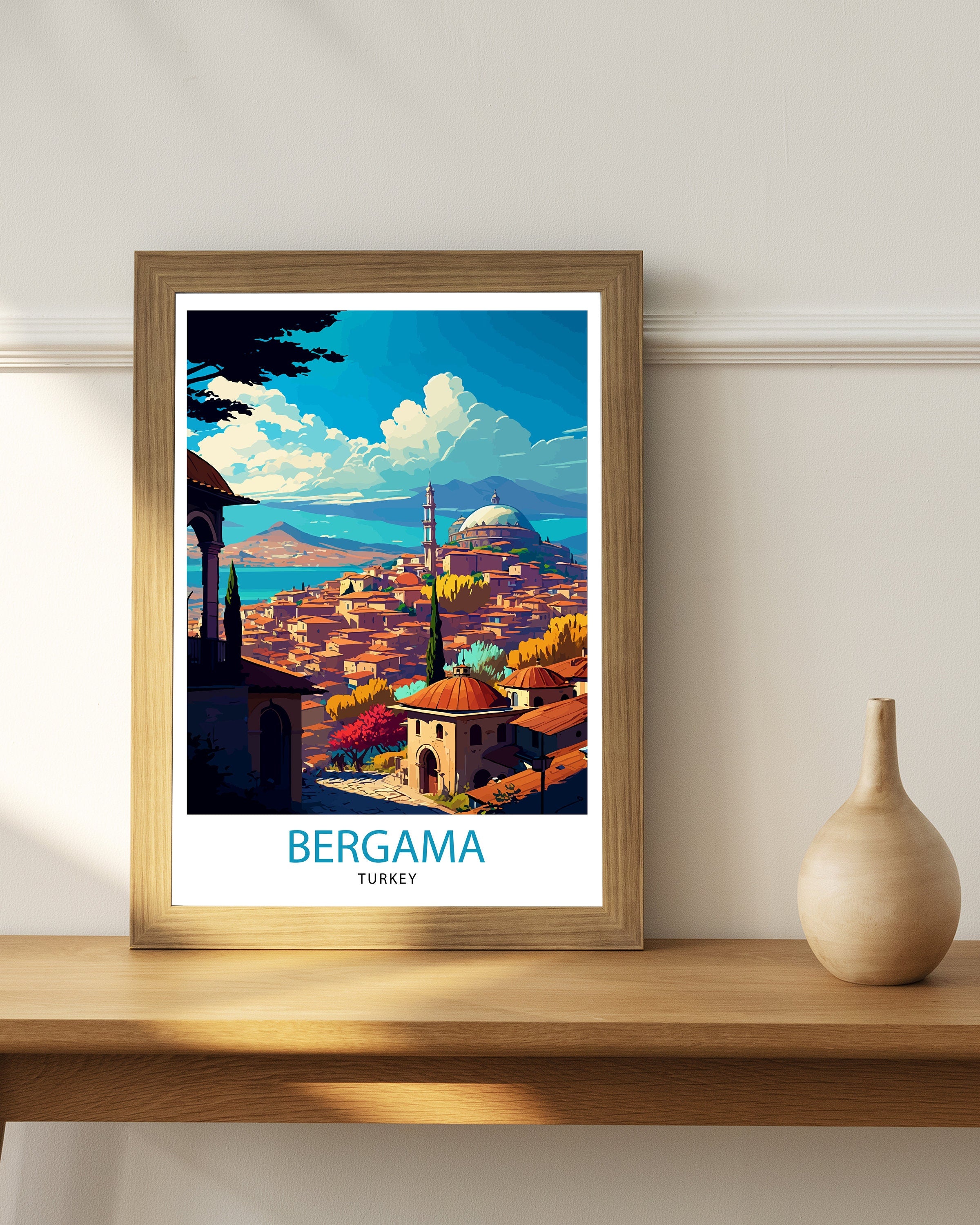 Bergama Turkey Illustration Print – Travel Poster, Home Decor
