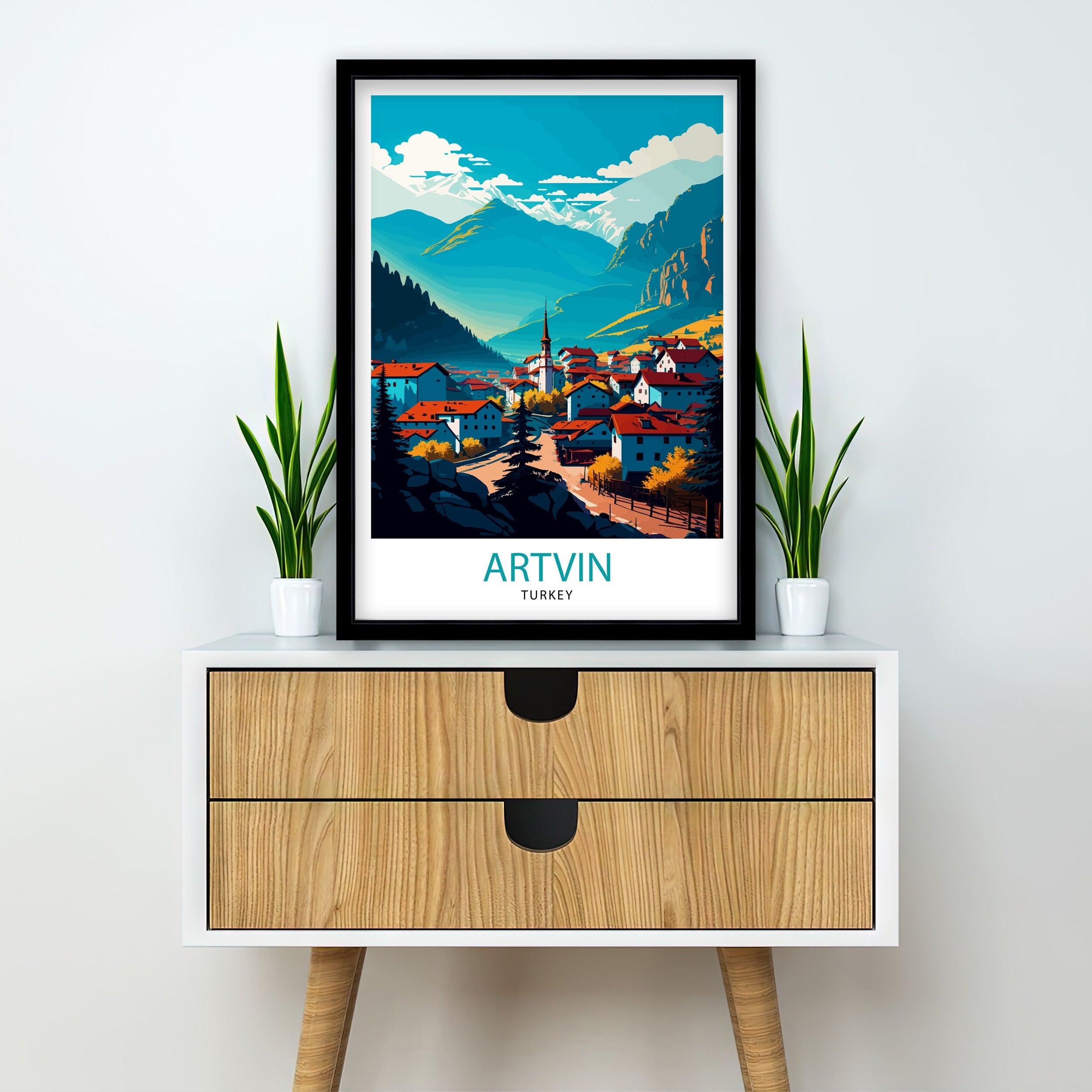 Artvin Turkey Travel Poster, Landscape Illustration