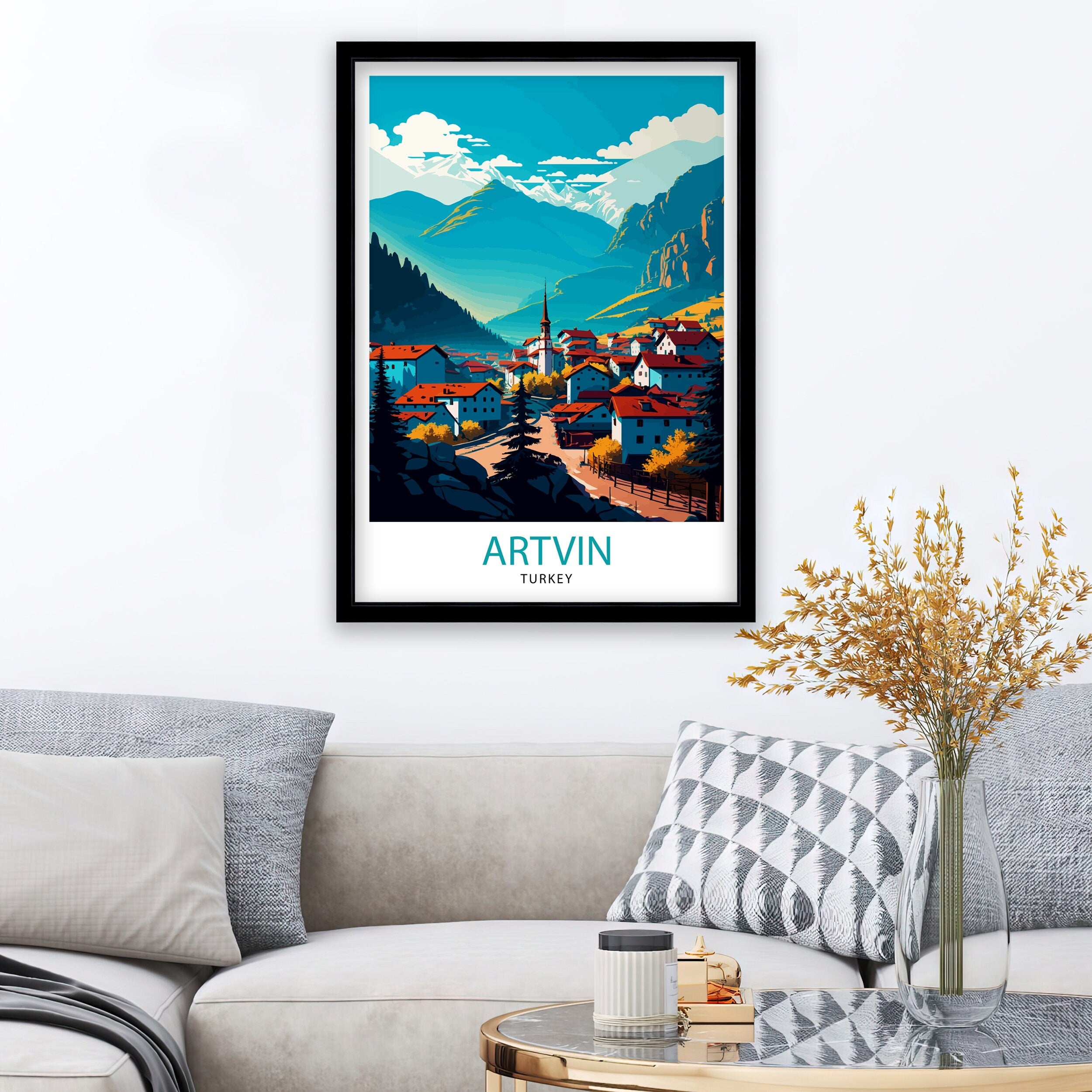 Artvin Turkey Travel Poster, Landscape Illustration