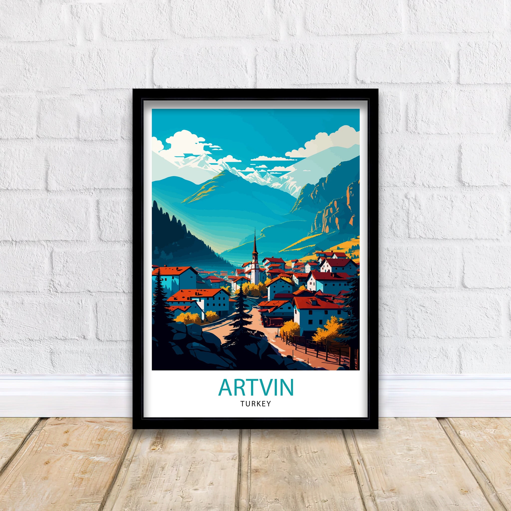 Artvin Turkey Travel Poster, Landscape Illustration