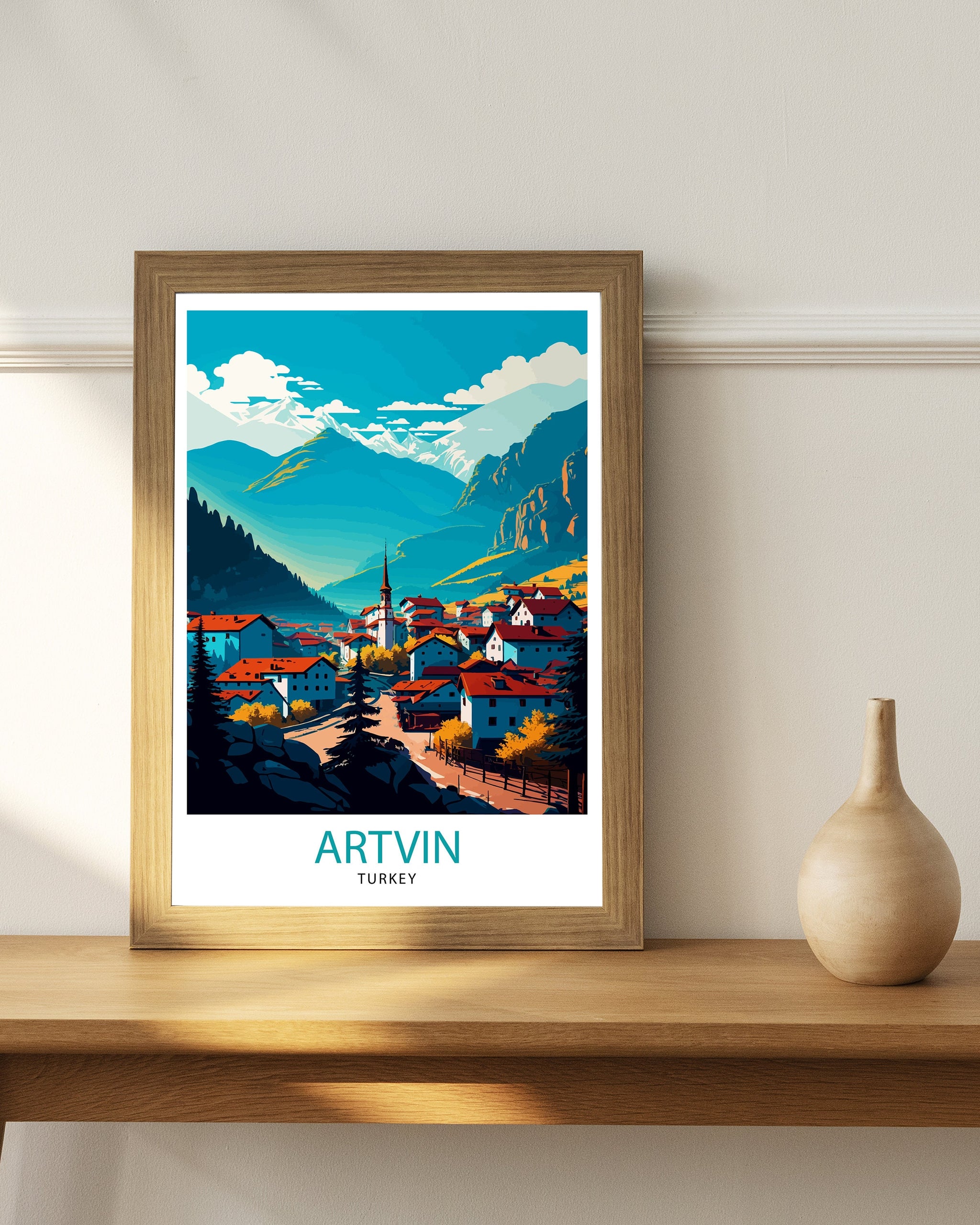 Artvin Turkey Travel Poster, Landscape Illustration