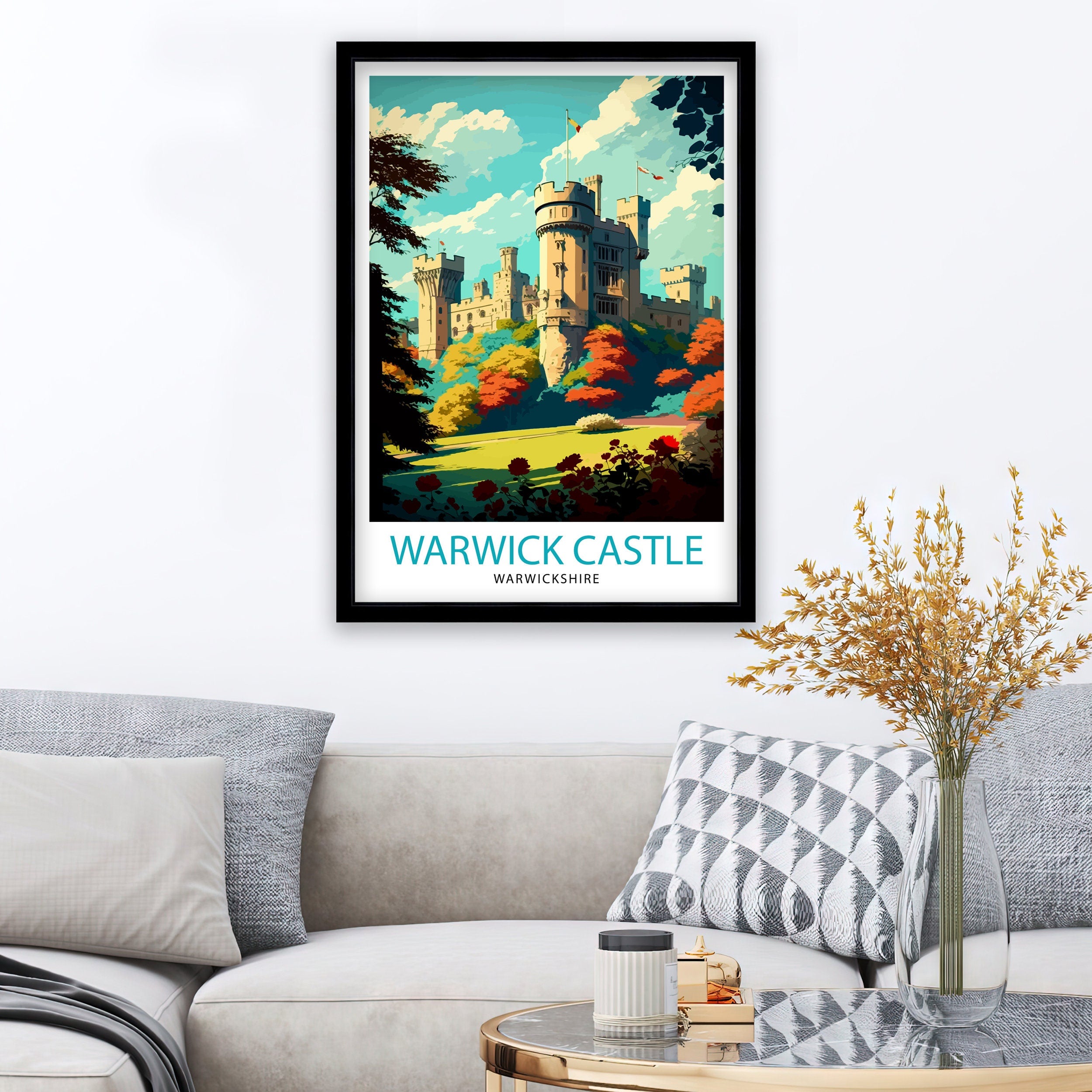 Warwick Castle Illustration Print, England Travel Poster