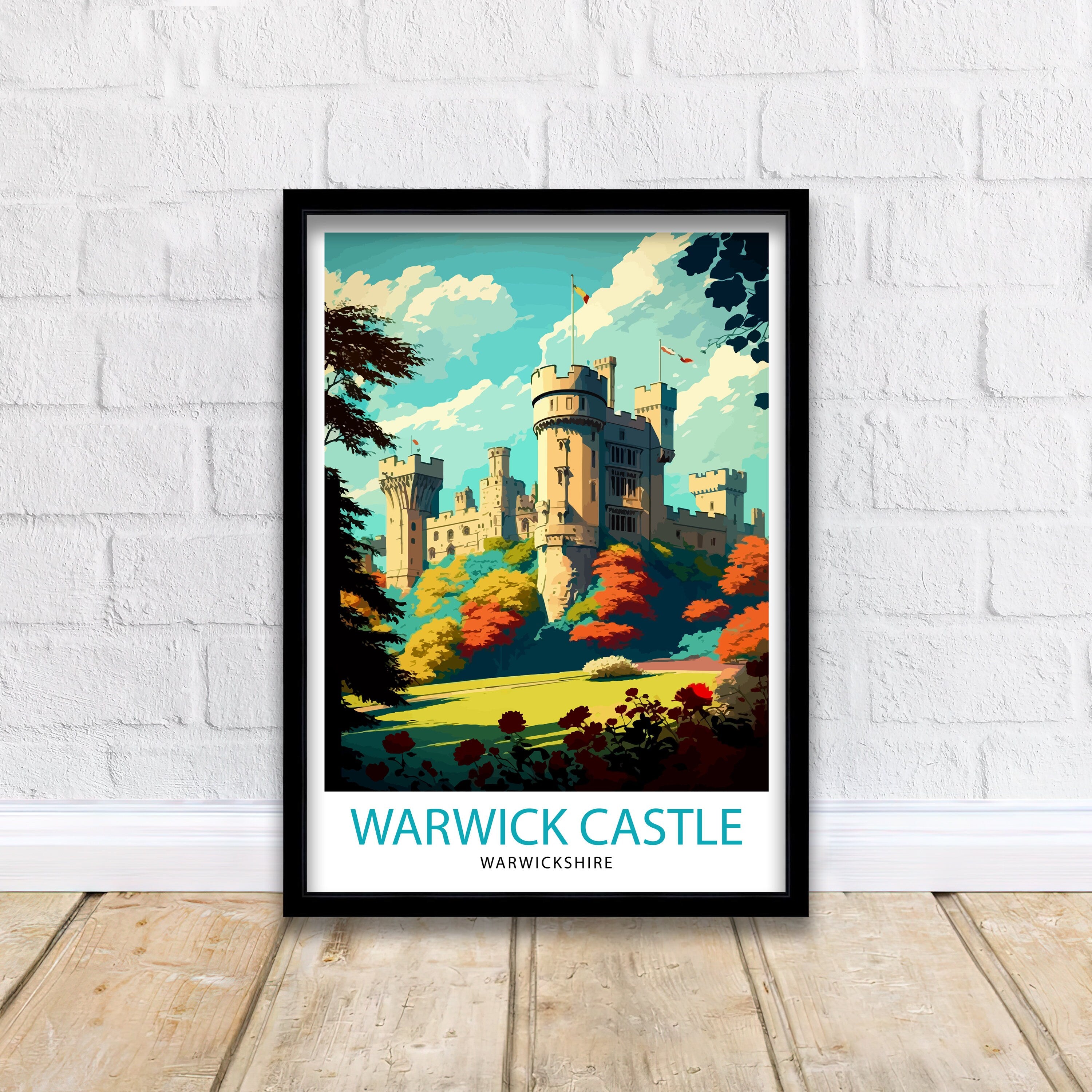 Warwick Castle Illustration Print, England Travel Poster