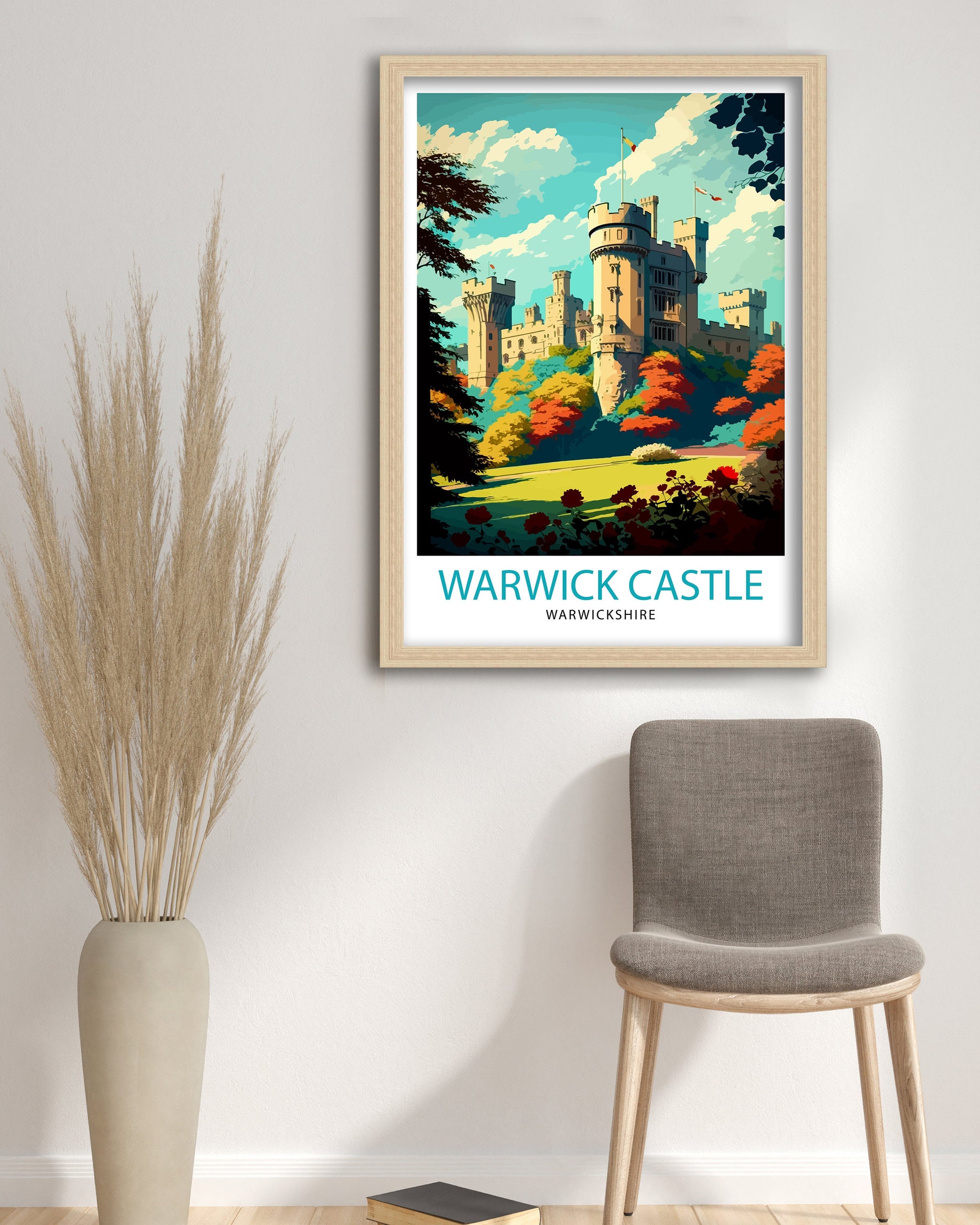 Warwick Castle Illustration Print, England Travel Poster