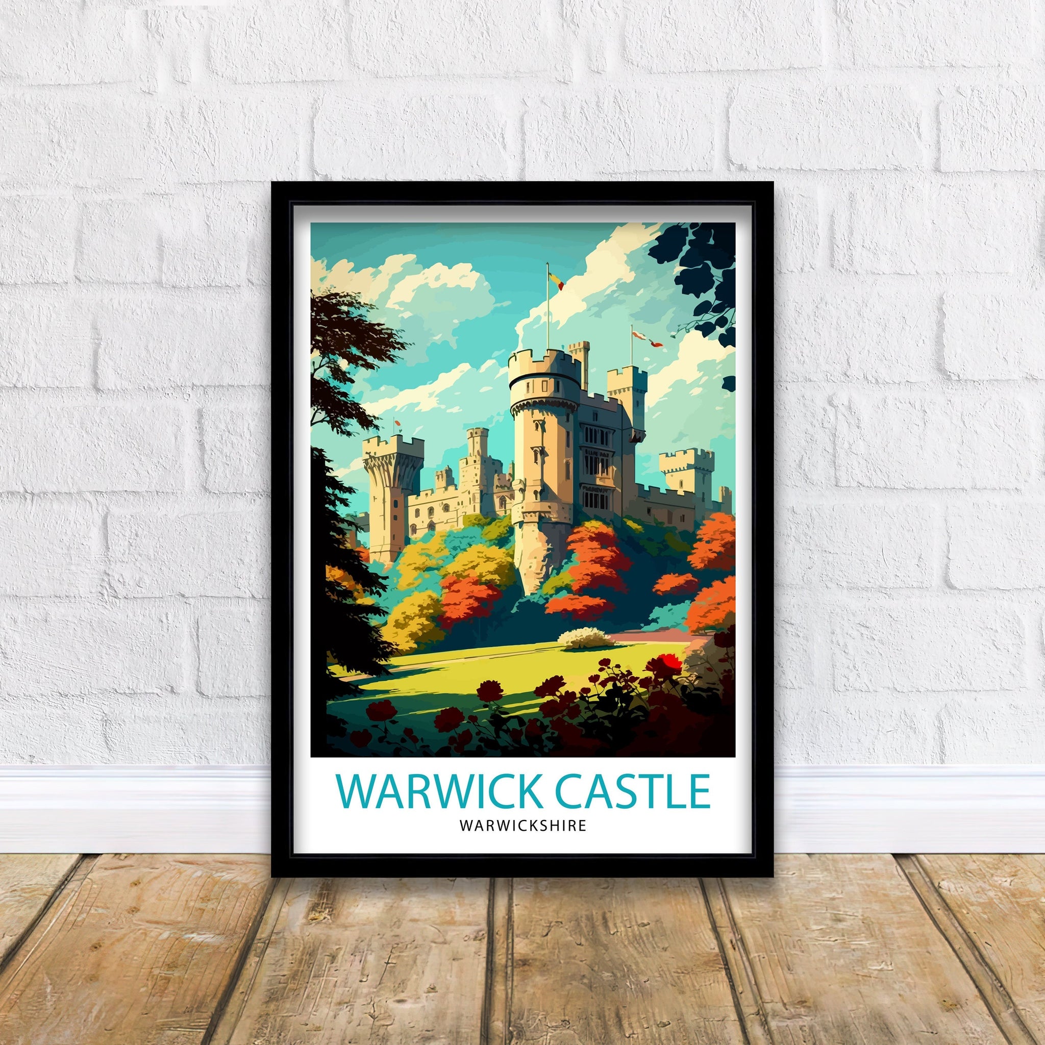 Warwick Castle Illustration Print, England Travel Poster